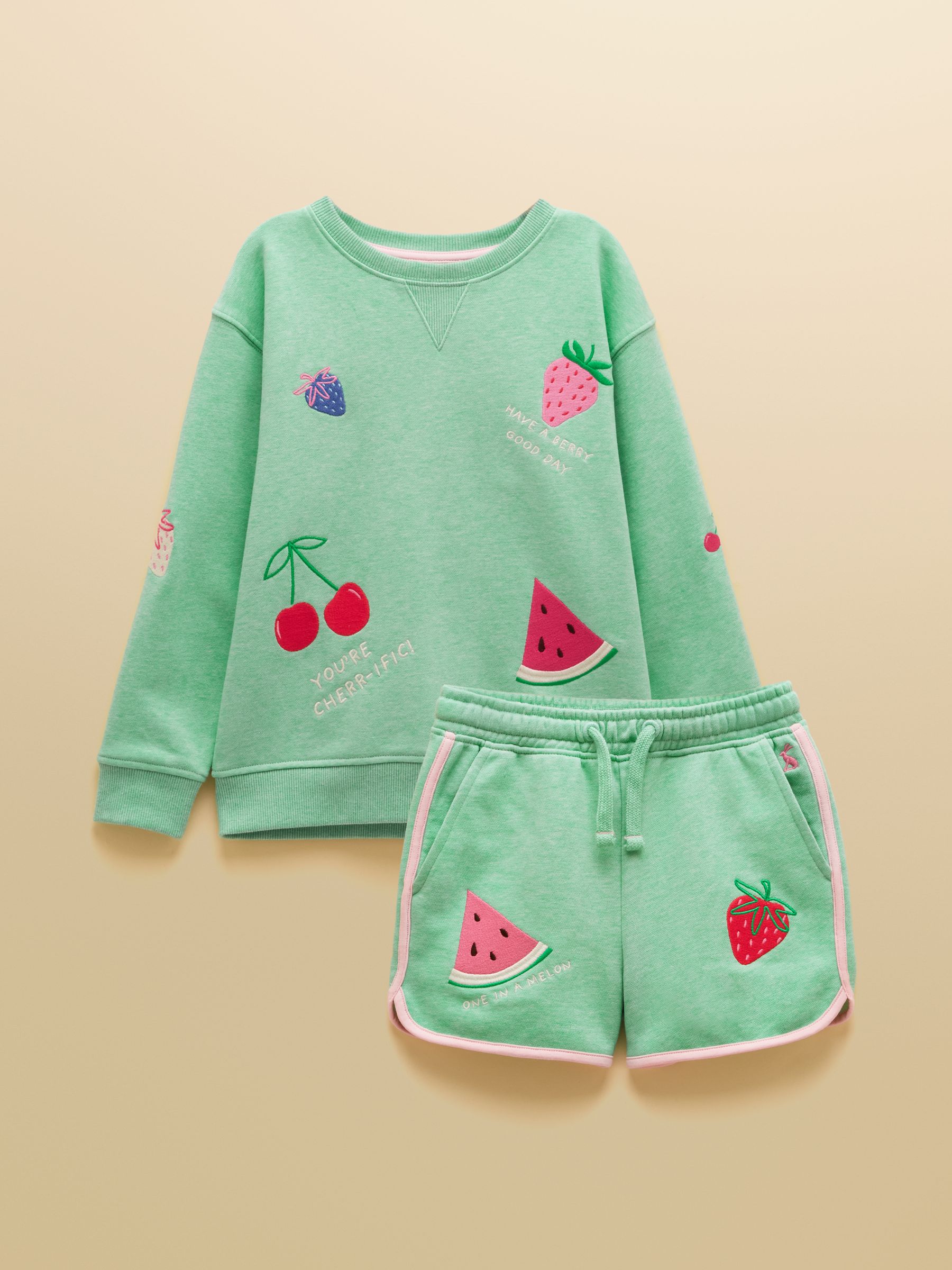 Girls' Summerdays Green Embroideries Sweat and Shorts Set - Image 3 of 13