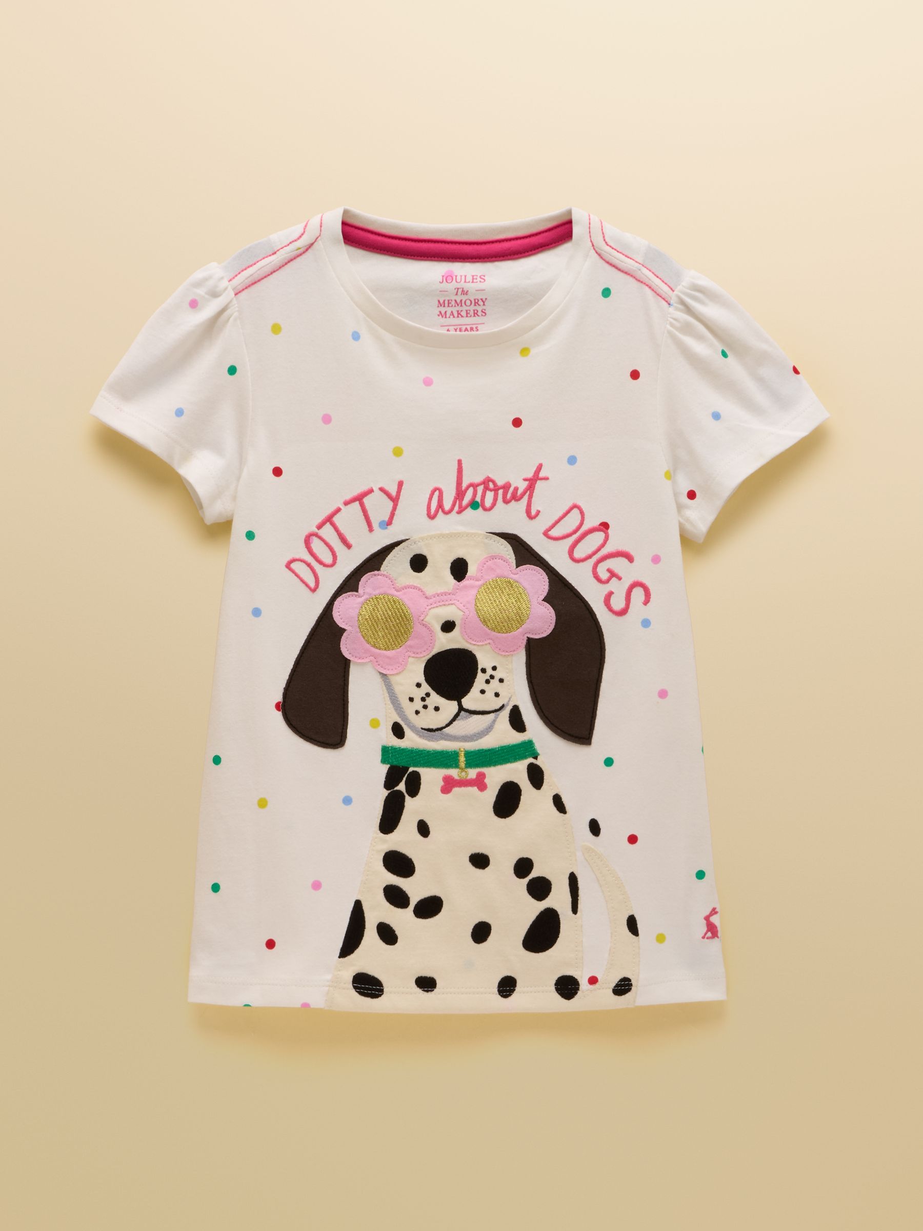 Girls' Astra White Dog Applique Cotton T-Shirt - Image 1 of 5