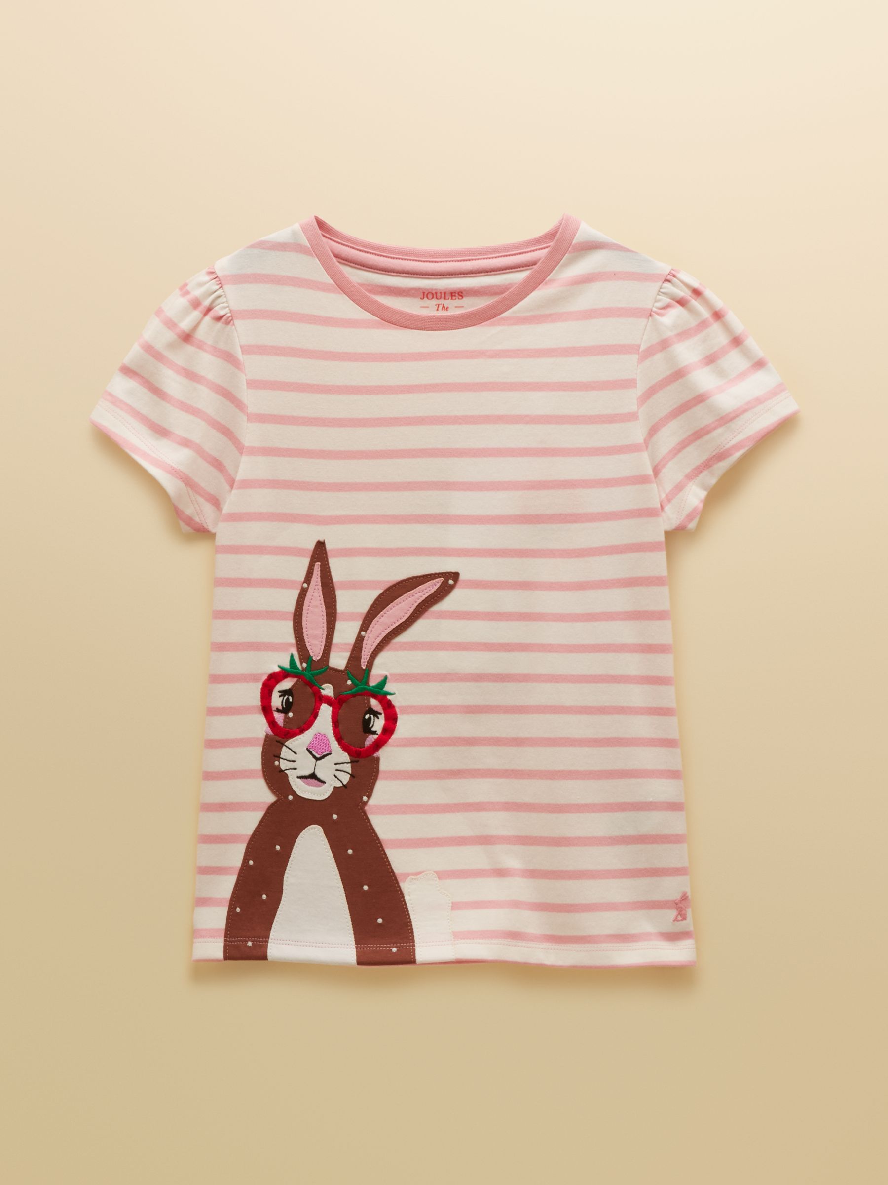 Girls' Astra Pink Bunny Applique Cotton T-Shirt - Image 1 of 4