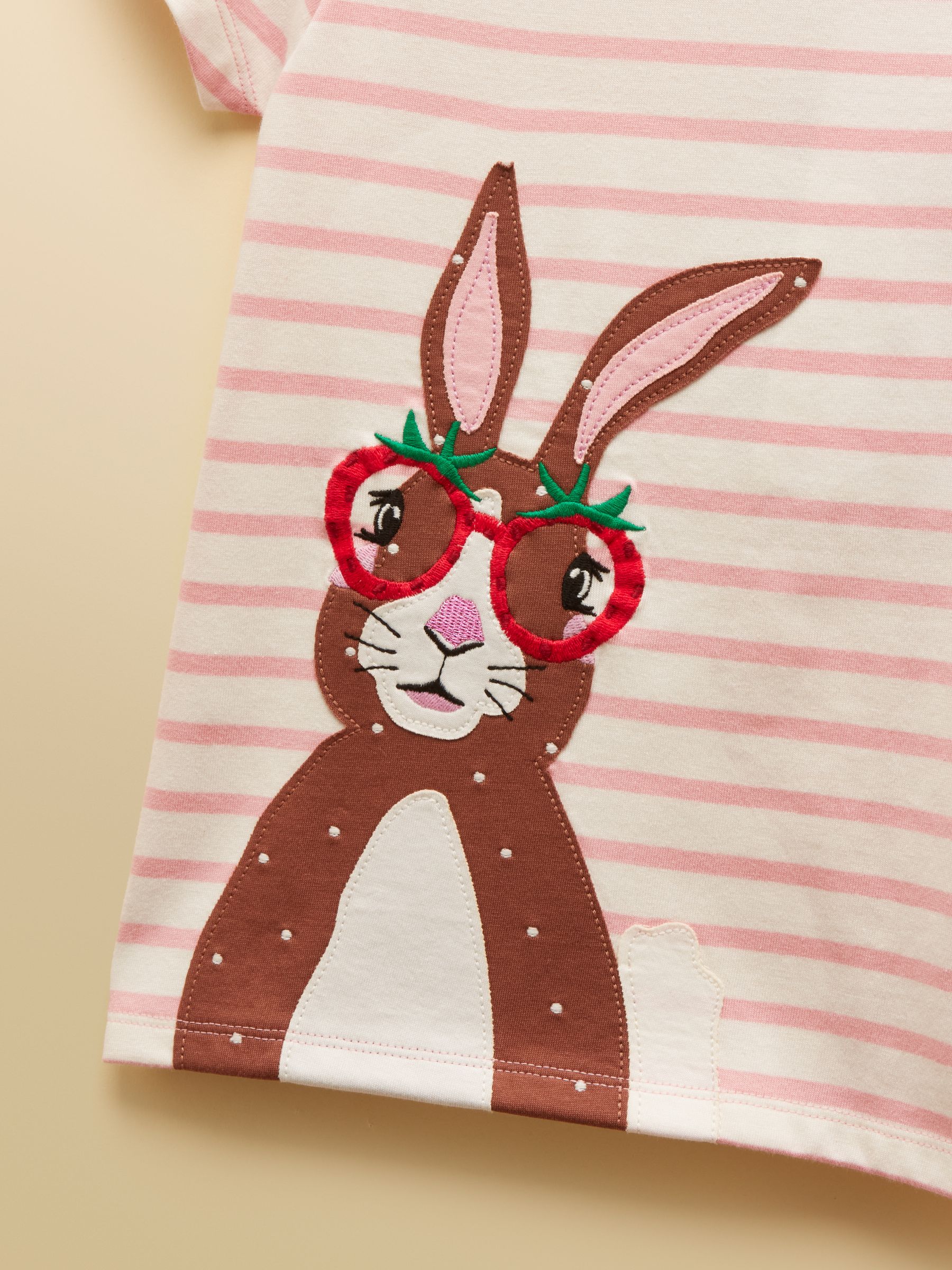 Girls' Astra Pink Bunny Applique Cotton T-Shirt - Image 4 of 4