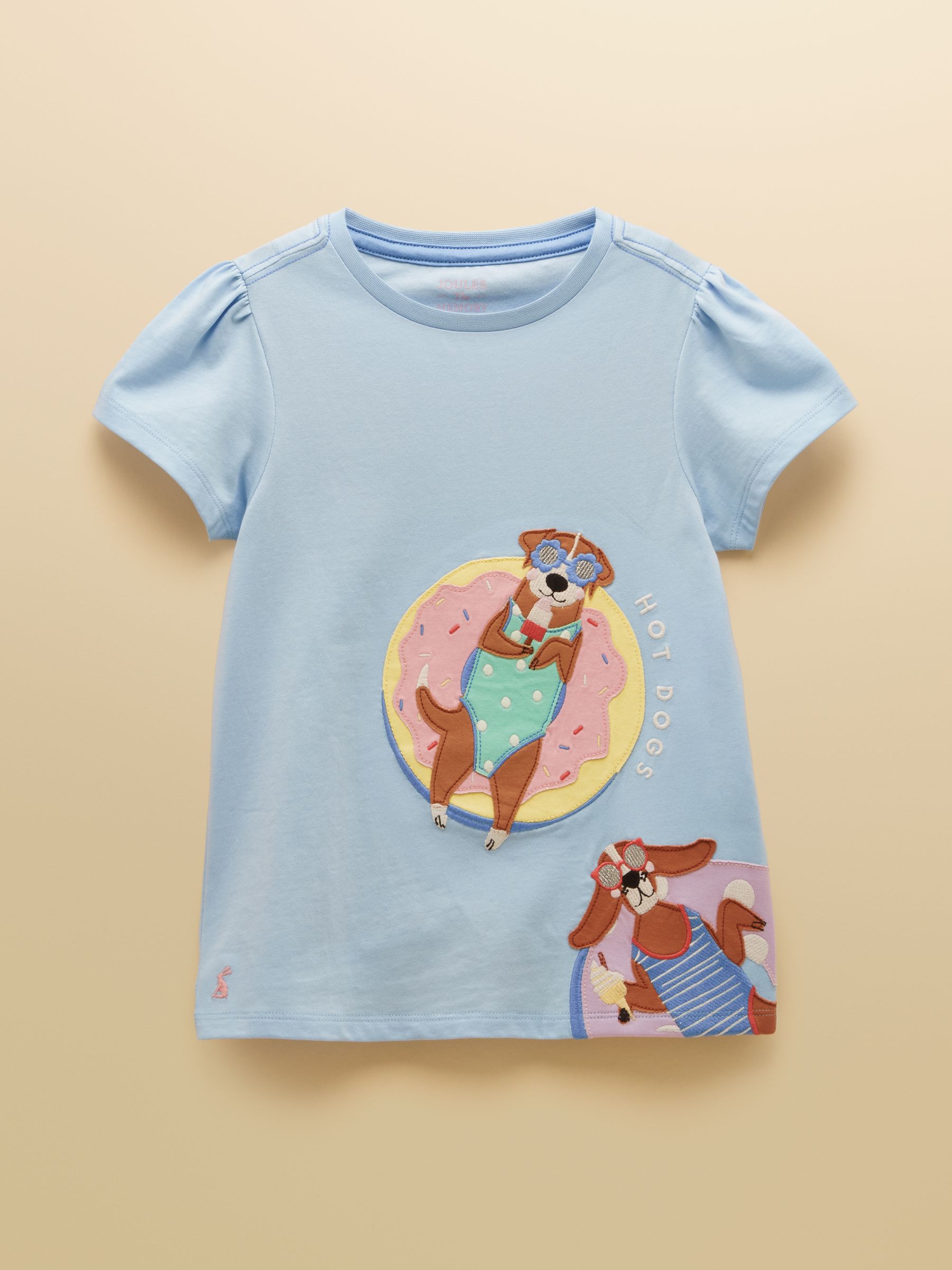 Girls' Astra Blue Dogs Applique Cotton T-Shirt - Image 1 of 5
