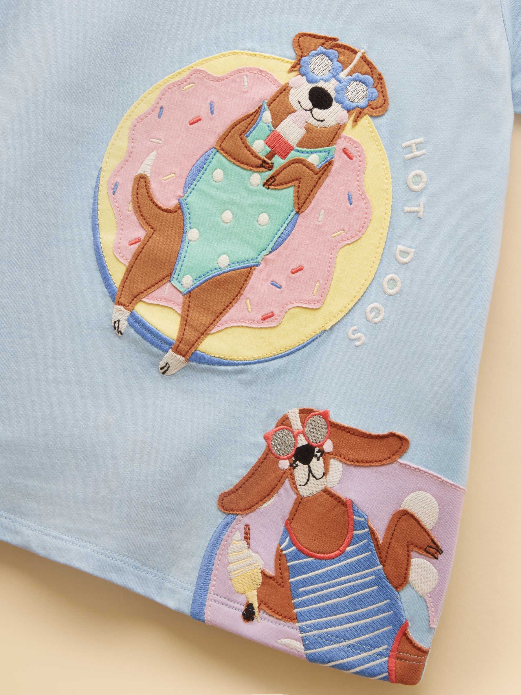 Girls' Astra Blue Dogs Applique Cotton T-Shirt - Image 3 of 5