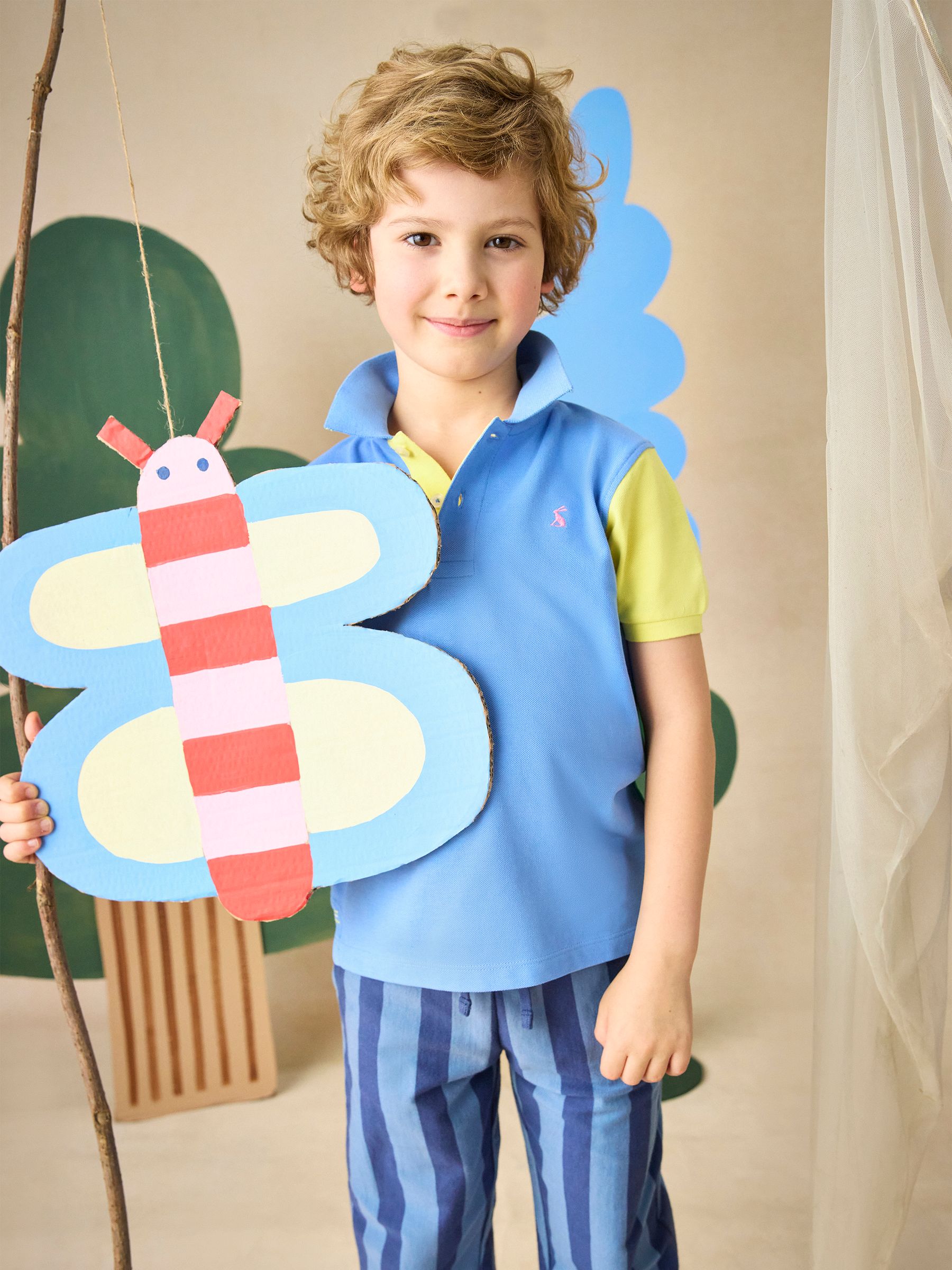 Boys' Woody Blue Colourblock Short Sleeve Cotton Polo Shirt - Image 2 of 6 Boys' Woody Blue Colourblock Short Sleeve Cotton Polo Shirt - Image 2 of 6