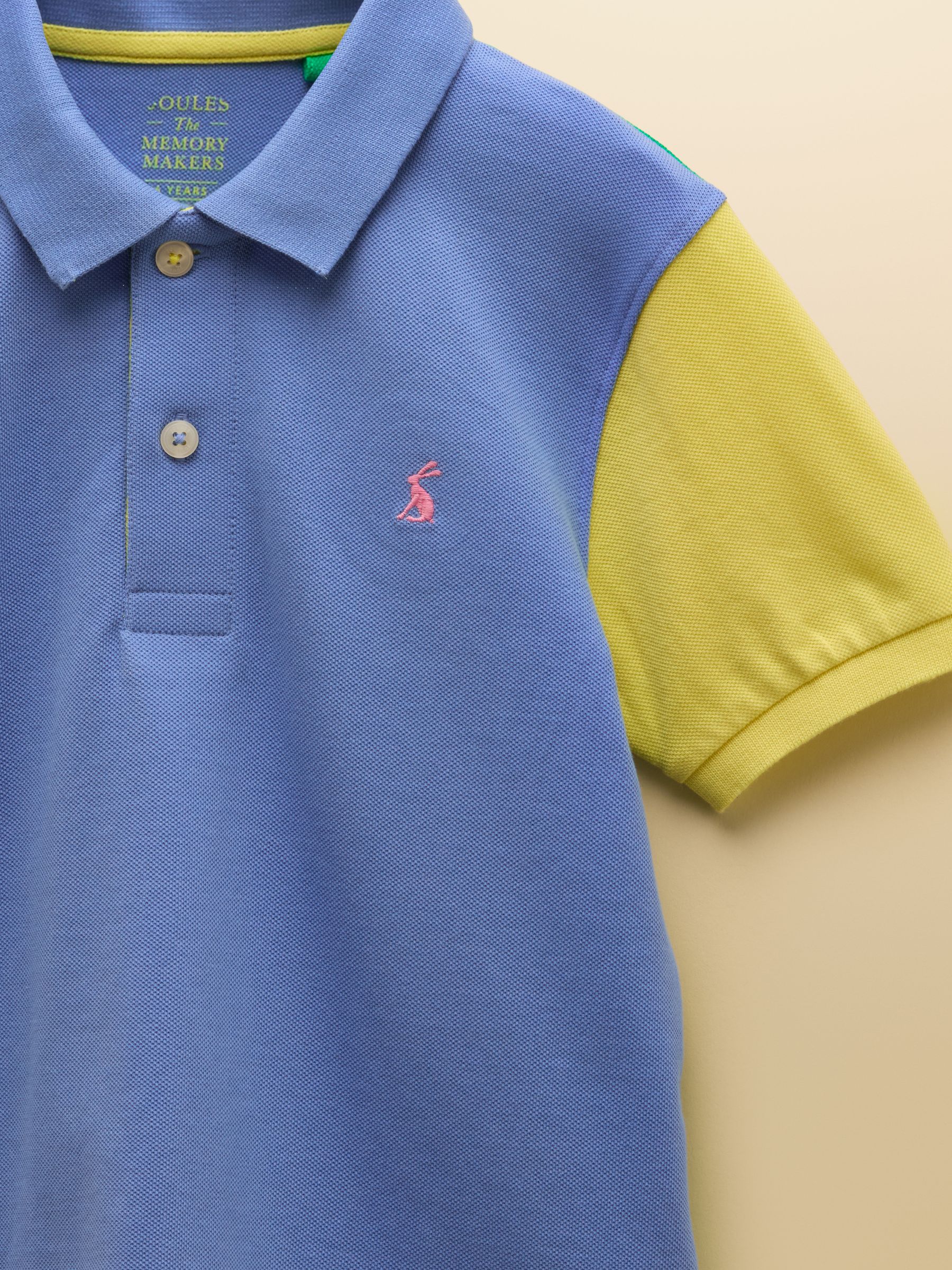 Boys' Woody Blue Colourblock Short Sleeve Cotton Polo Shirt - Image 7 of 7