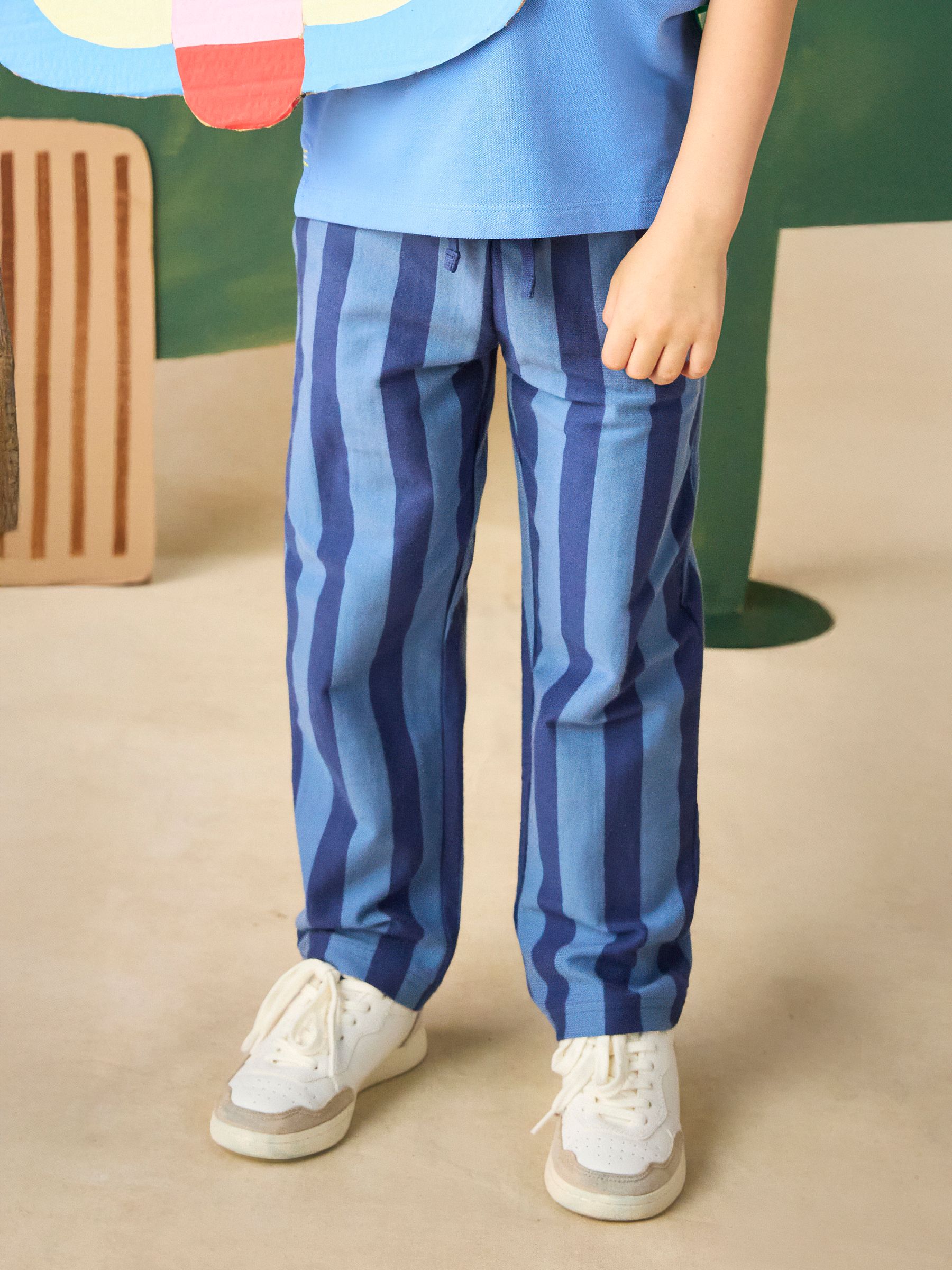 Boys' Noah Blue Striped Jersey Trousers - Image 1 of 7 Boys' Noah Blue Striped Jersey Trousers - Image 1 of 7