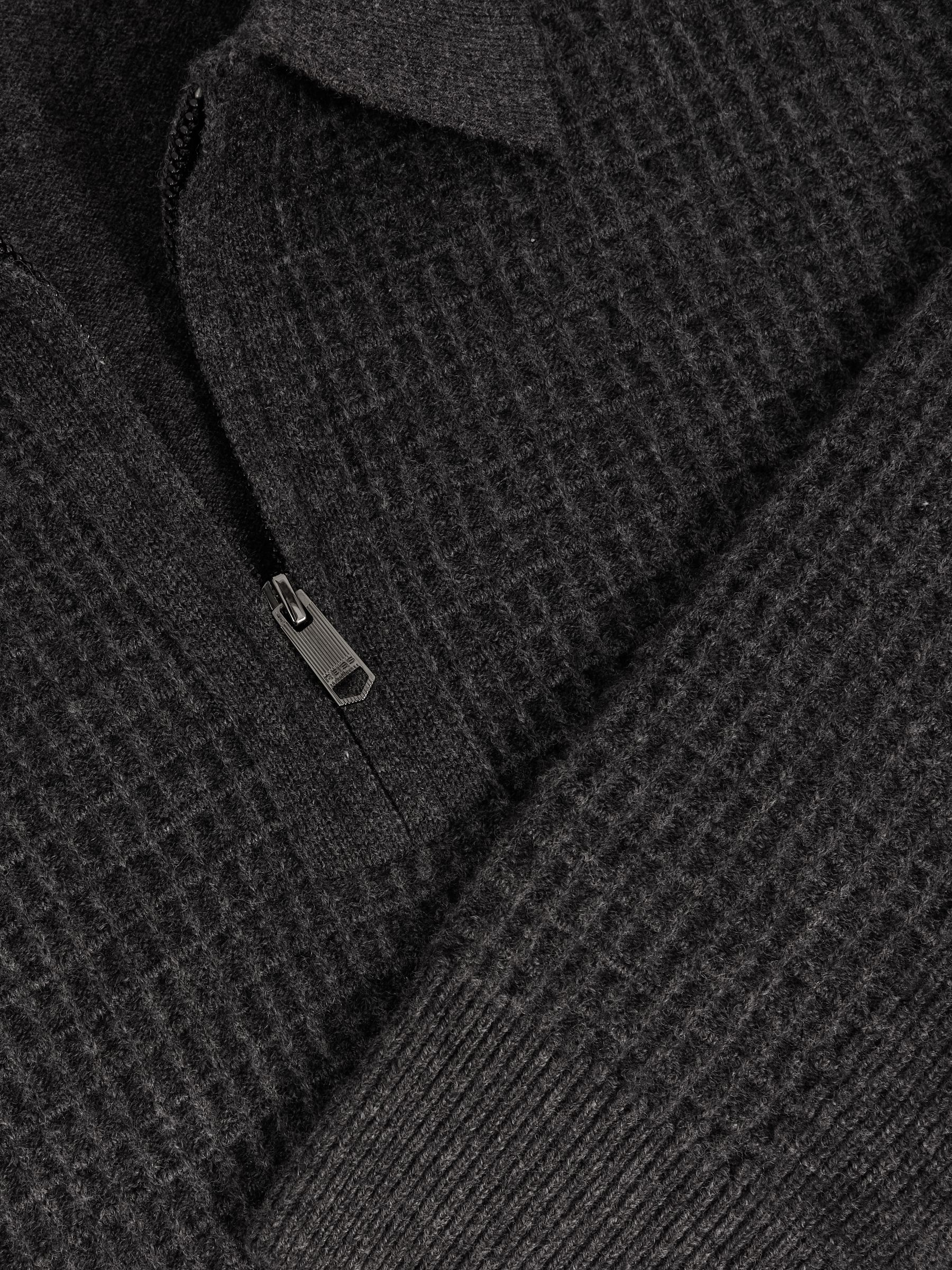 Wool Waffle-Knit Half-Zip Polo Shirt in Charcoal Grey - Image 6 of 6