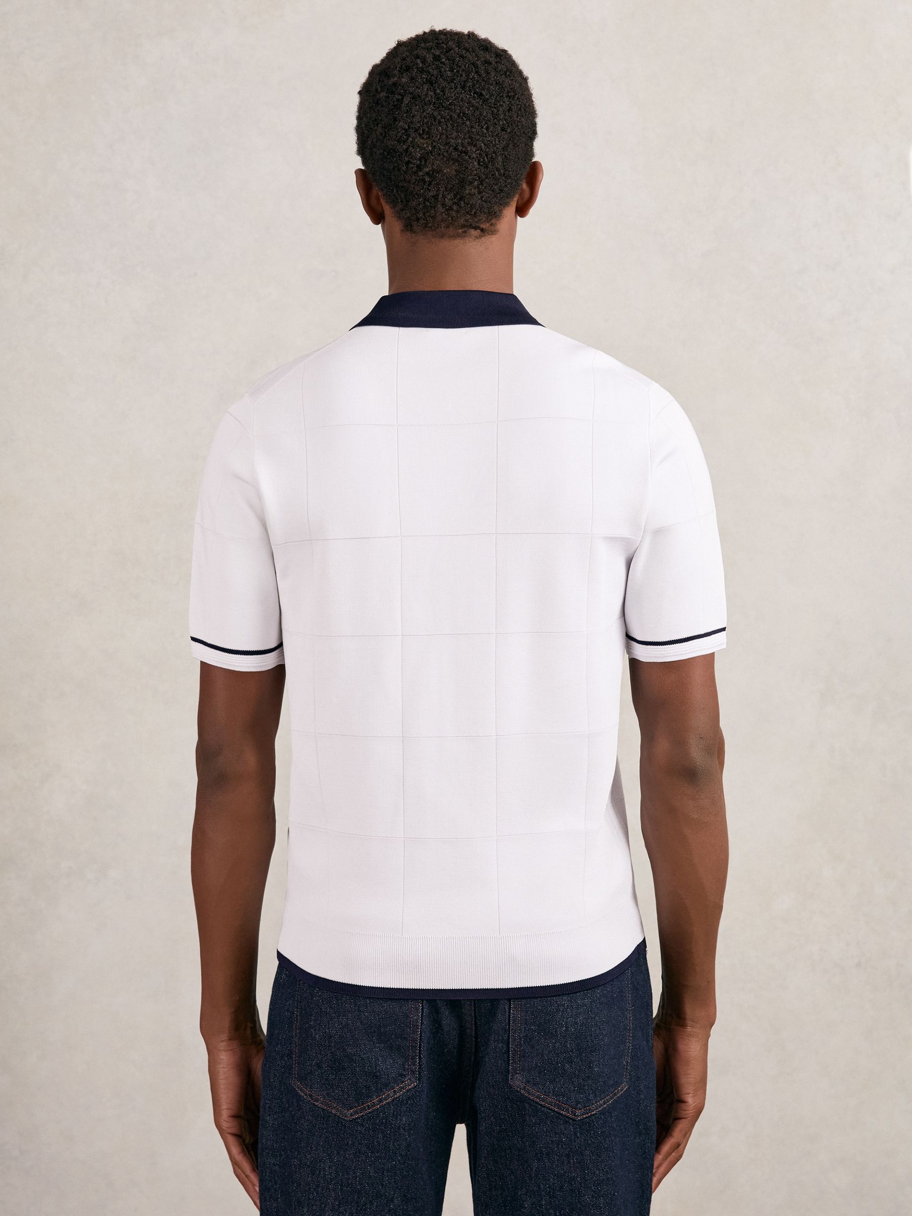 Compact-Knit Tipped Zip-Through Shirt in White/Navy/Blue - Image 5 of 6