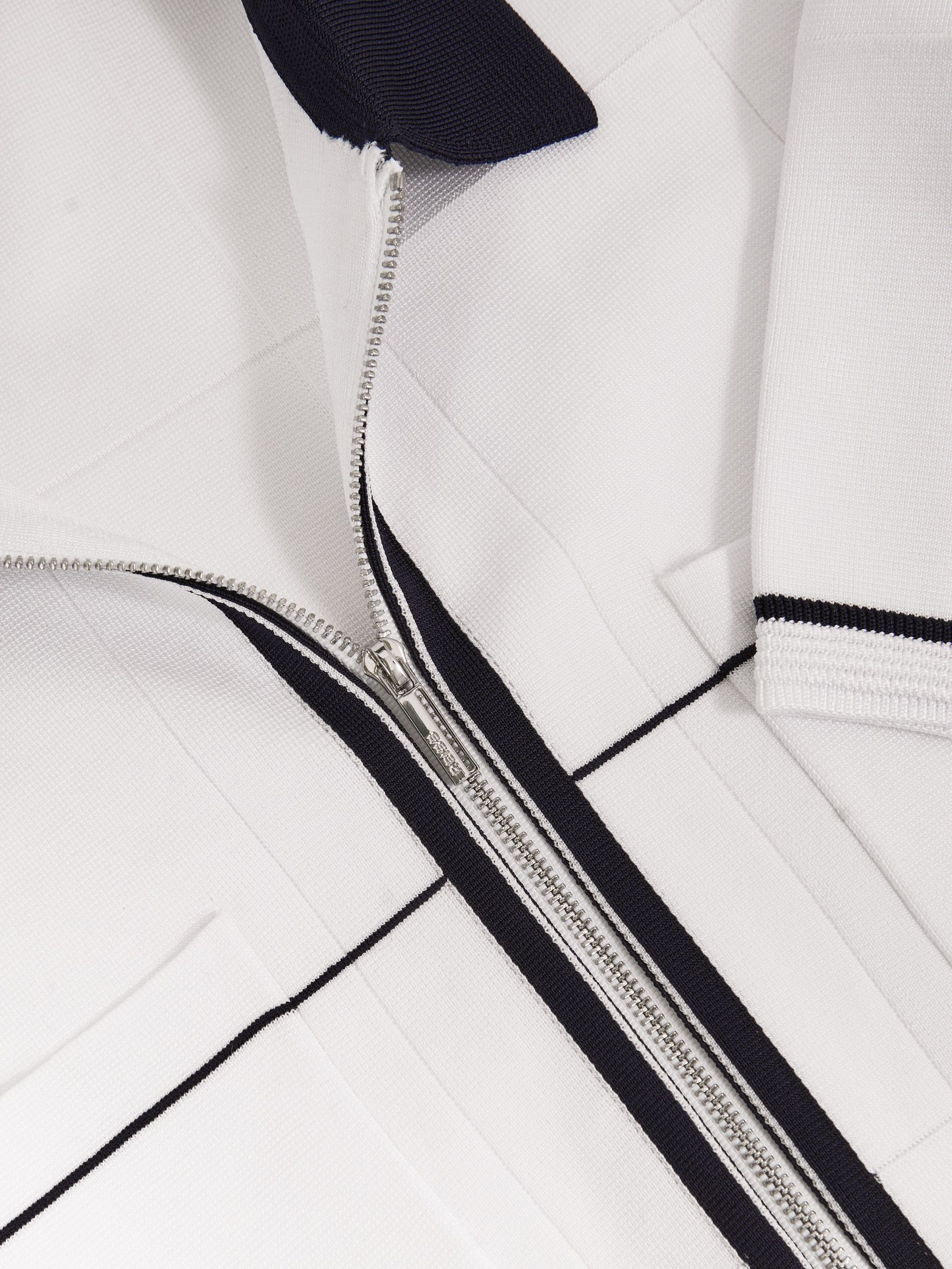 Compact-Knit Tipped Zip-Through Shirt in White/Navy/Blue - Image 6 of 6