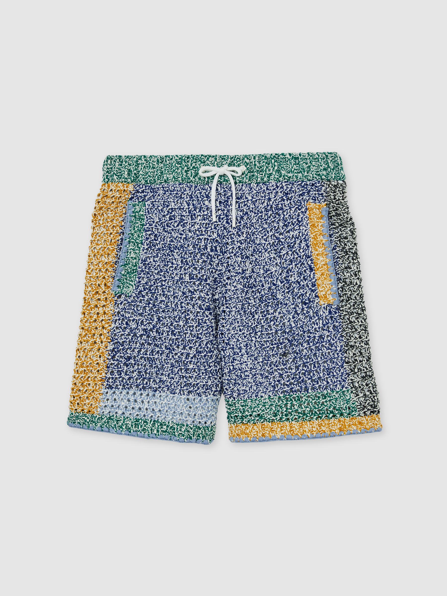 Reiss | Tom Daley Crochet Panel Shorts in Yellow/Green/Blue Multi - Image 2 of 5