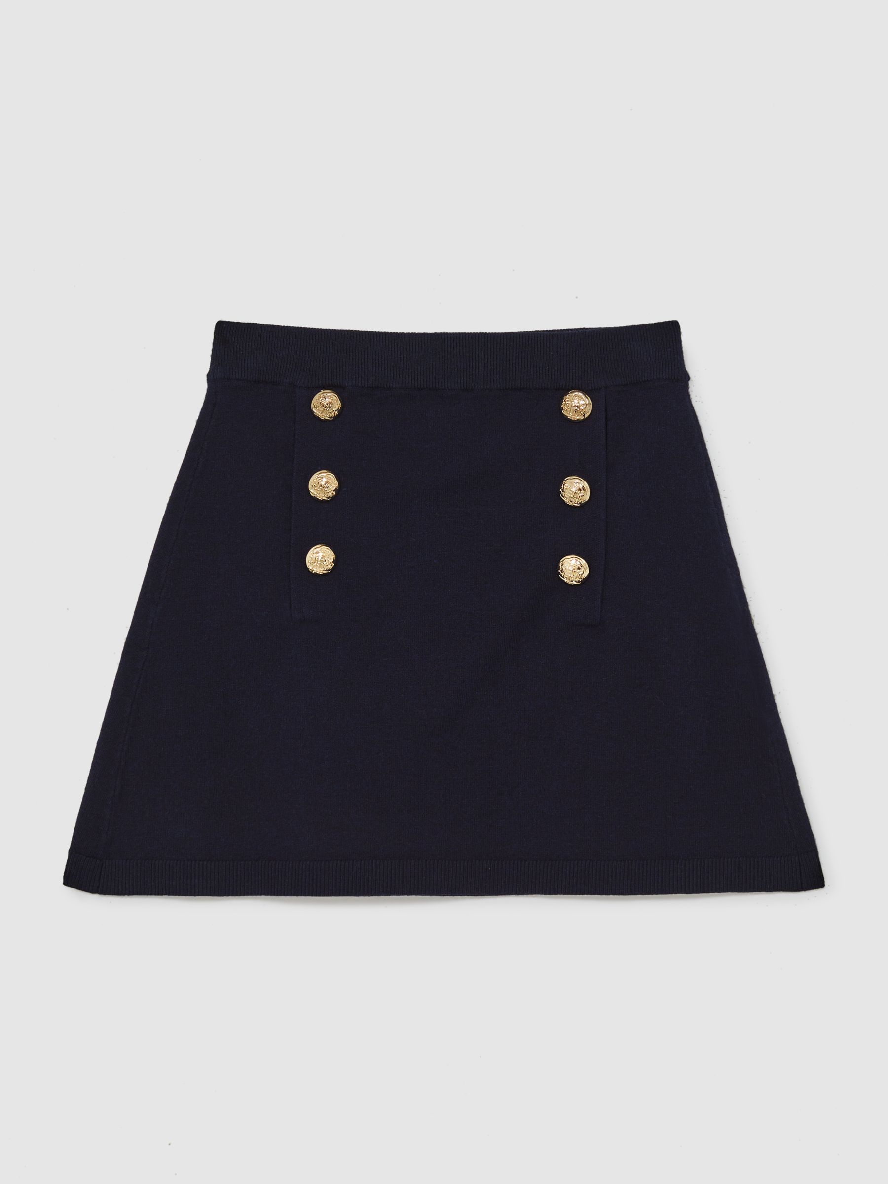 9-13 yrs Knitted Button-Detail A-Line Skirt in Navy - Image 2 of 4