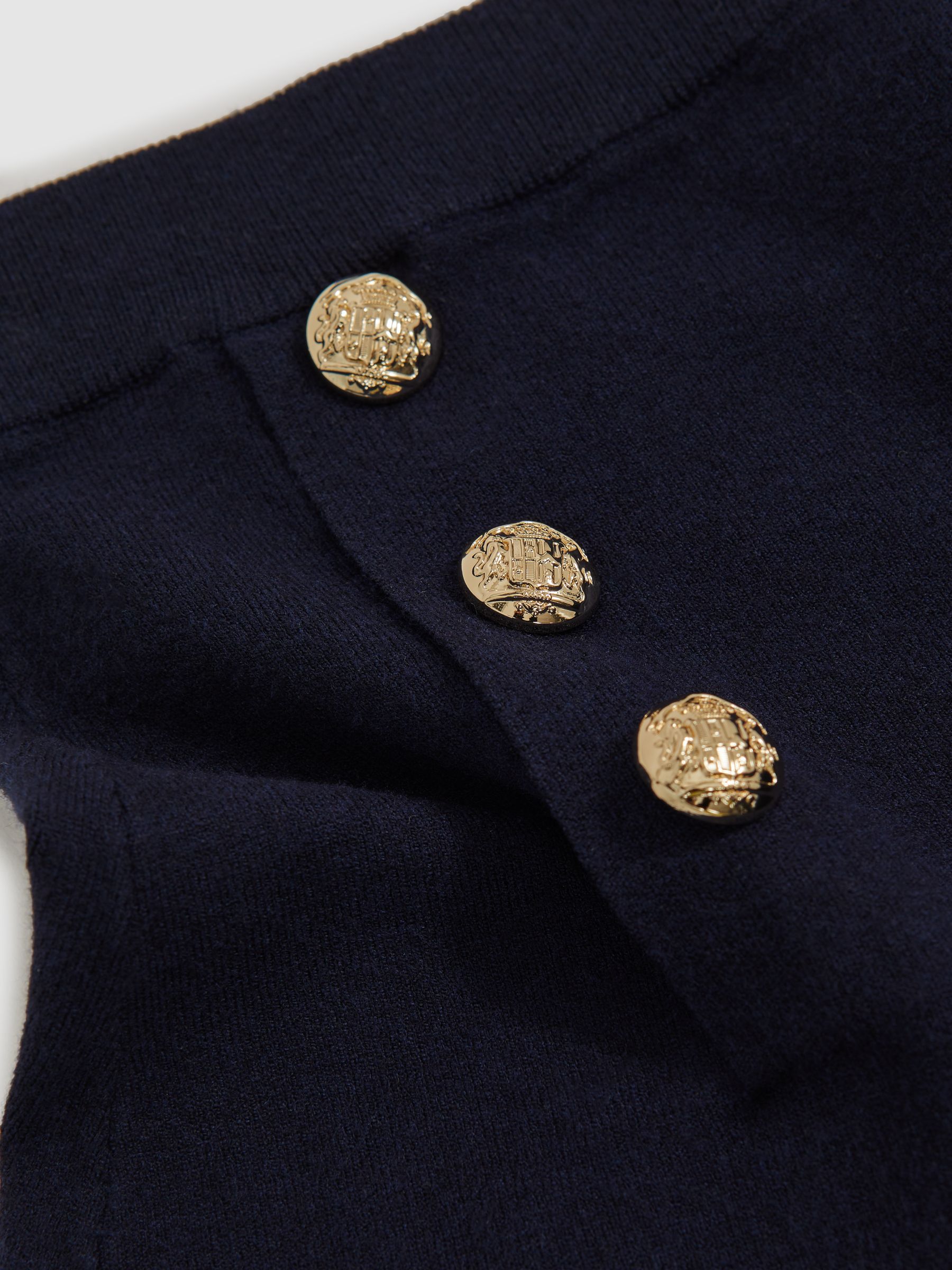9-13 yrs Knitted Button-Detail A-Line Skirt in Navy - Image 4 of 4