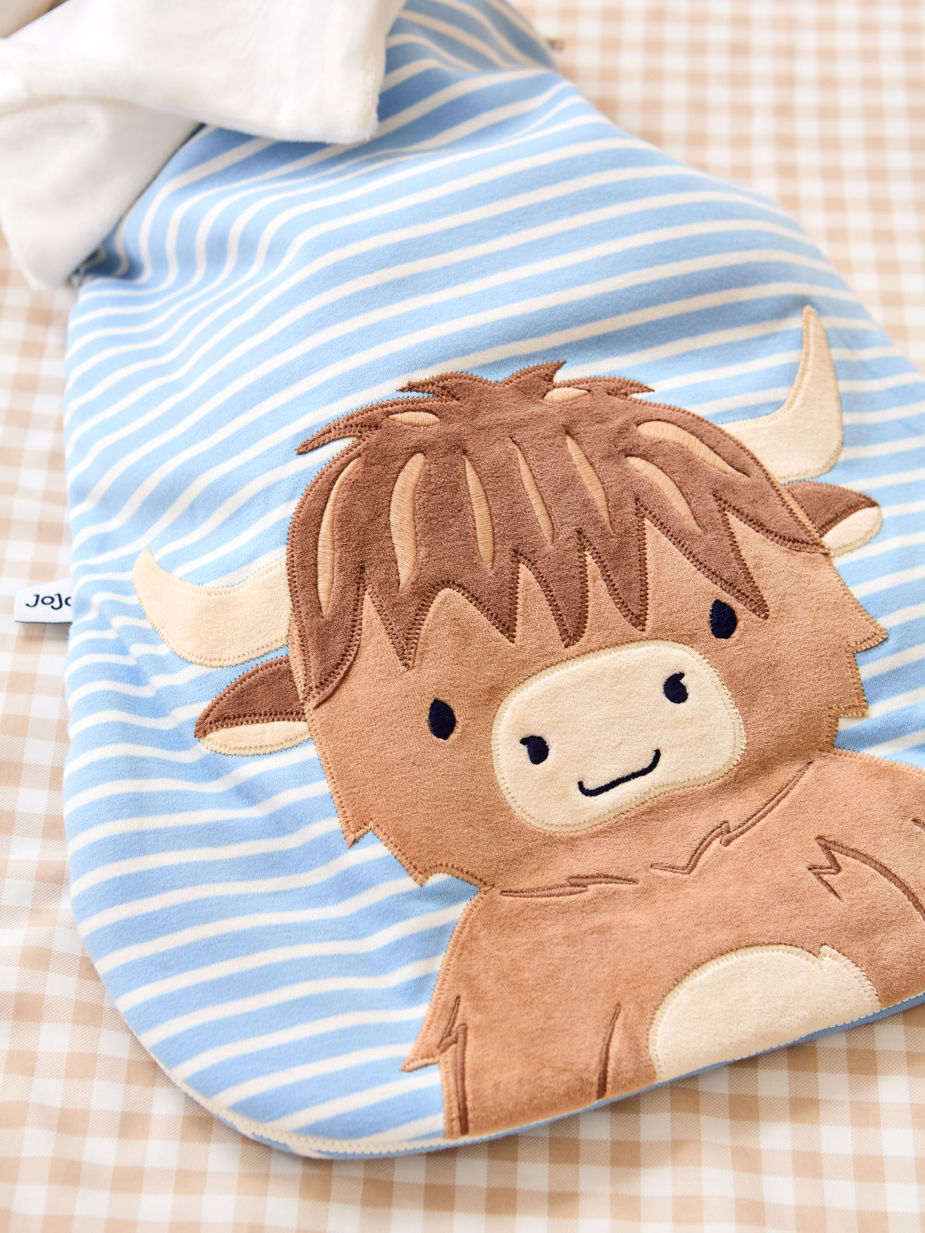 Blue Highland Cow Appliqué 2.5 tog Baby Sleeping Bag - Image 4 of 4 Blue Highland Cow Appliqué 2.5 tog Baby Sleeping Bag - Image 4 of 4