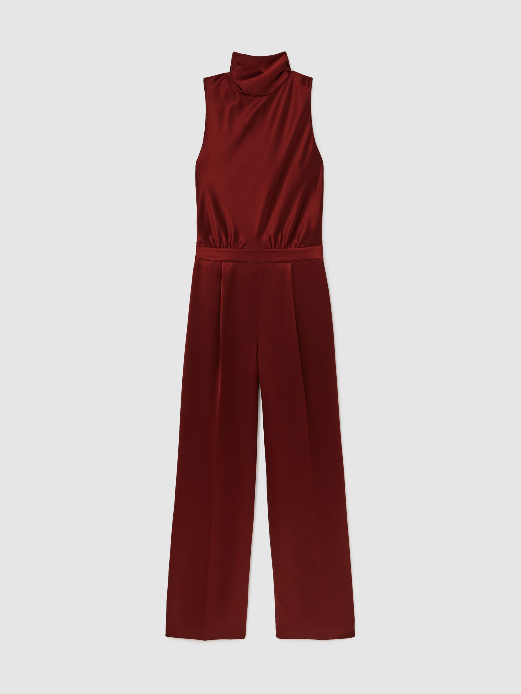 Reiss Satin Cape-Sash Jumpsuit in Dark Red | REISS
