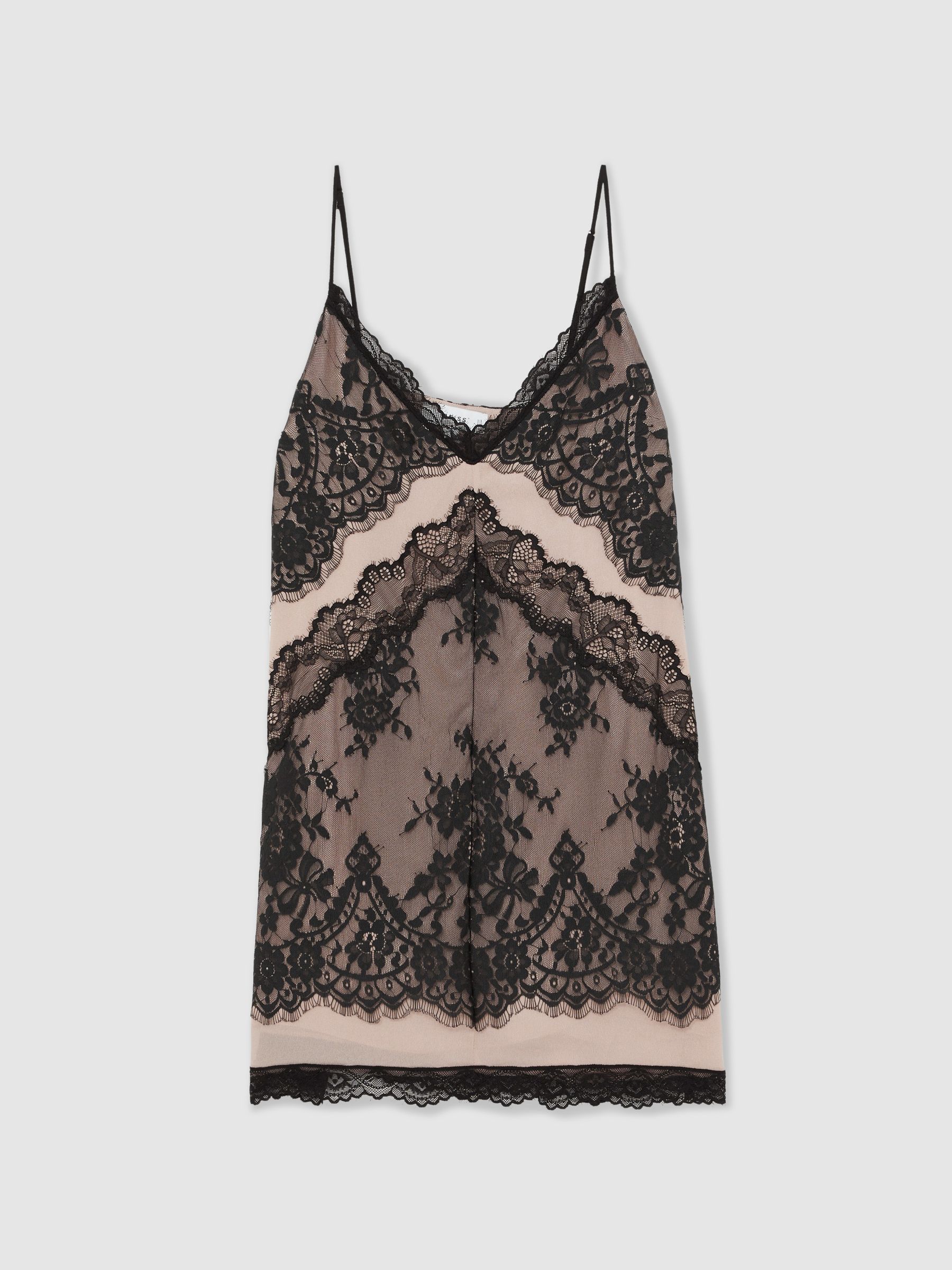 Lace Slip Mini Dress in Pale Pink/Black - Image 2 of 7