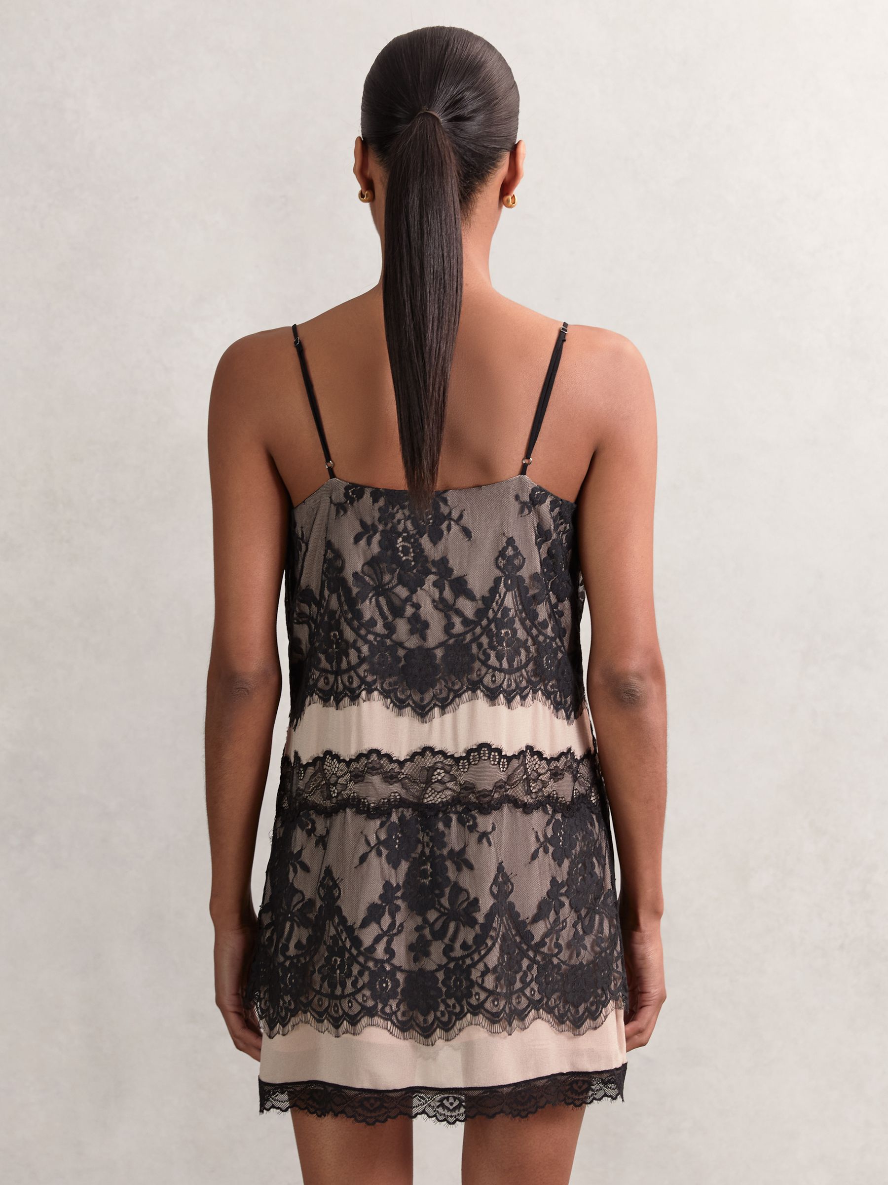 Lace Slip Mini Dress in Pale Pink/Black - Image 6 of 7