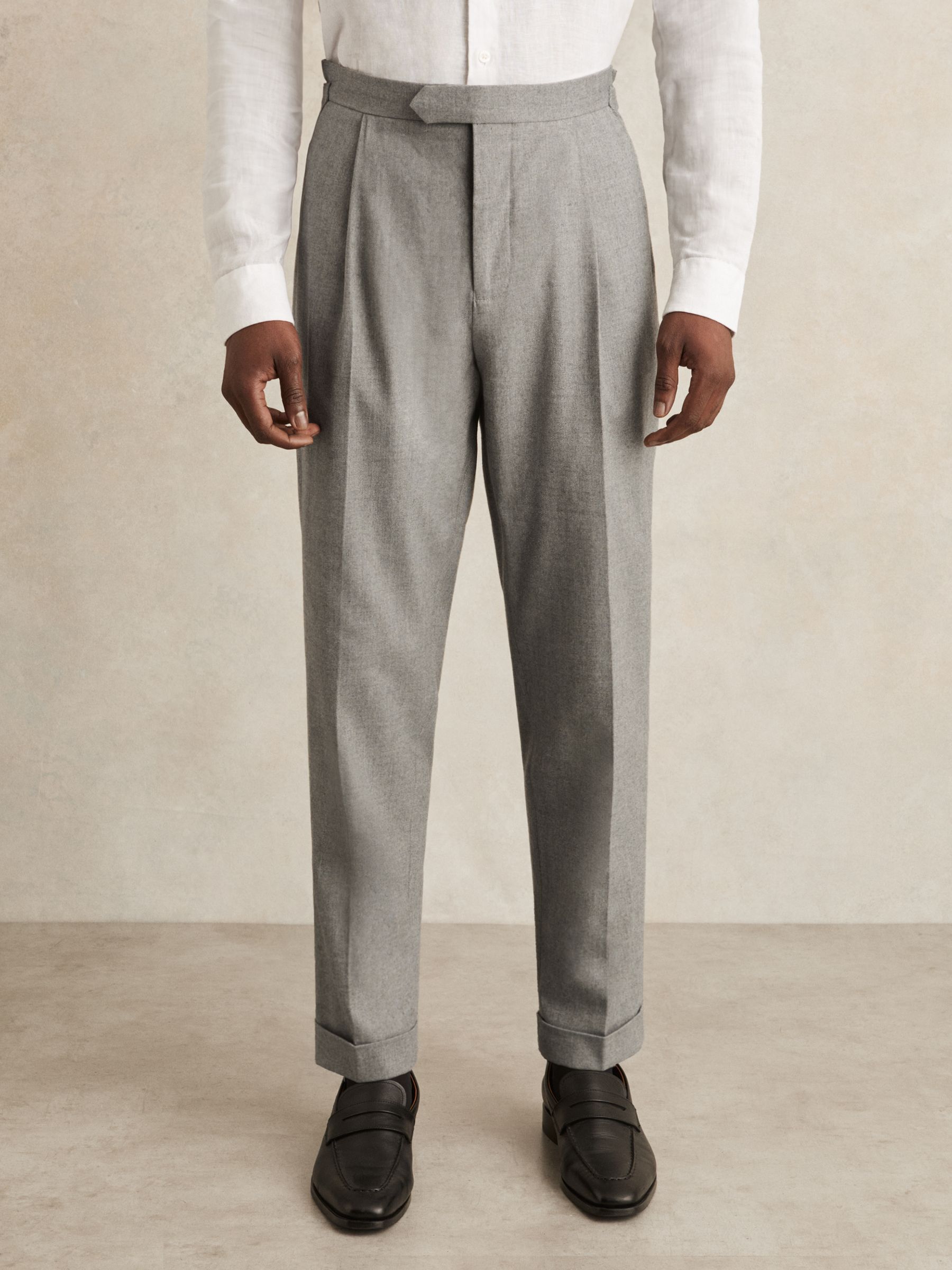 Reiss Tailored-Fit Herringbone Trousers in Grey | REISS