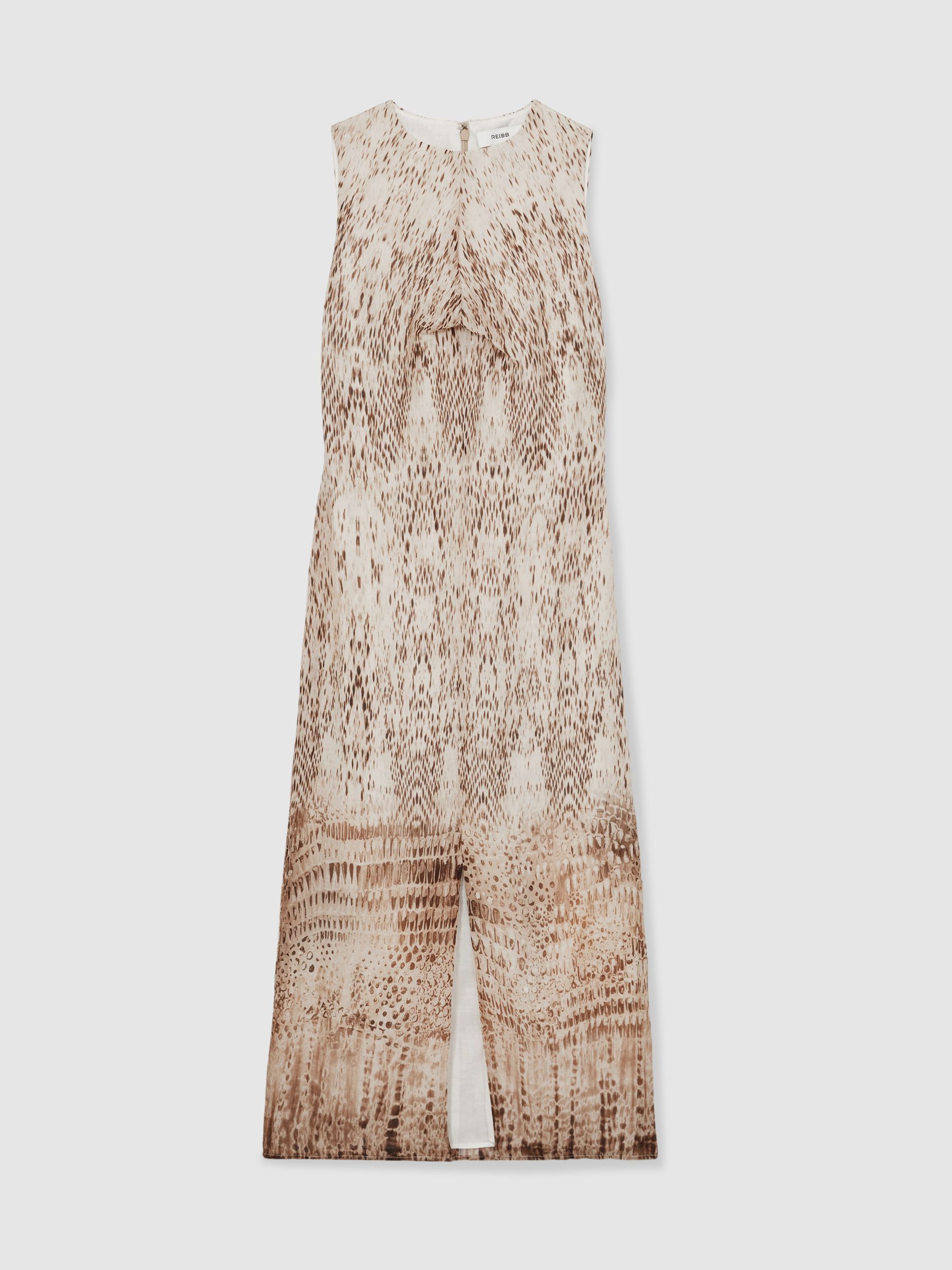 Animal Print Tuck Detail Midi Dress in Neutral - Image 2 of 5