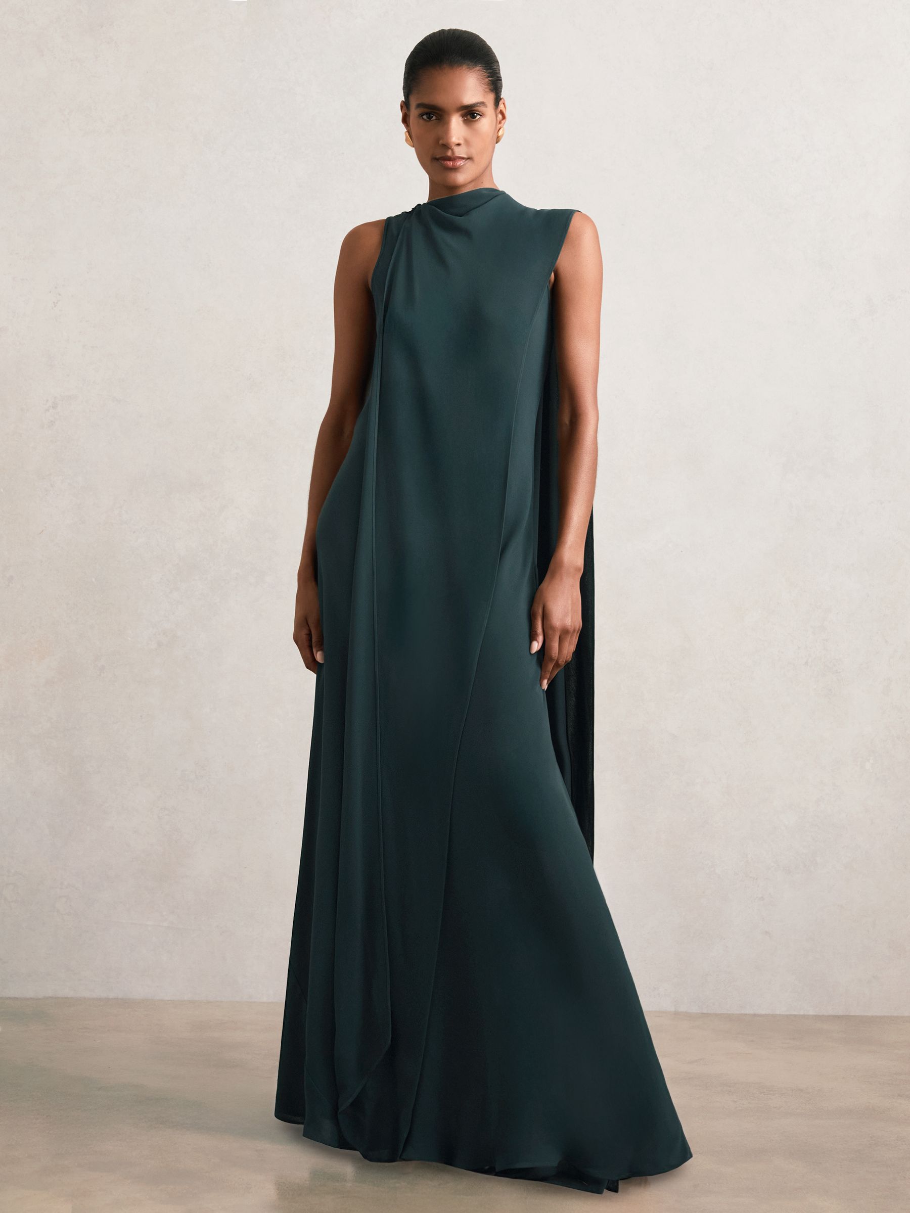 Petite Crepe Cape Maxi Dress in Teal Green - Image 4 of 7