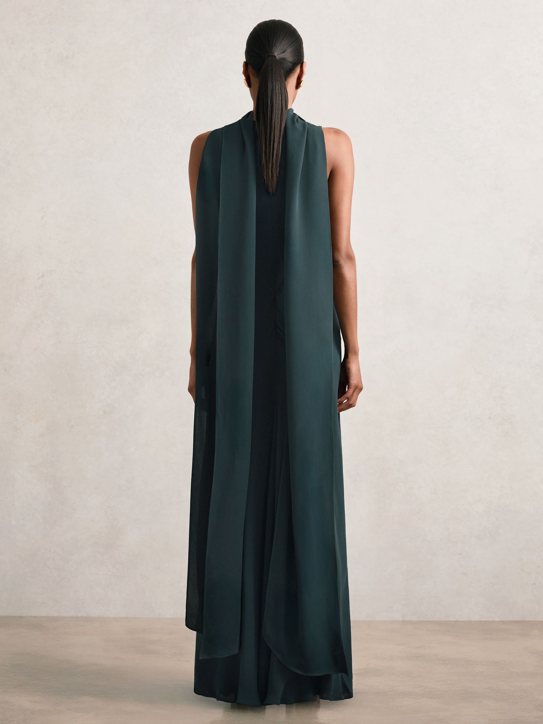 Petite Crepe Cape Maxi Dress in Teal Green - Image 5 of 7