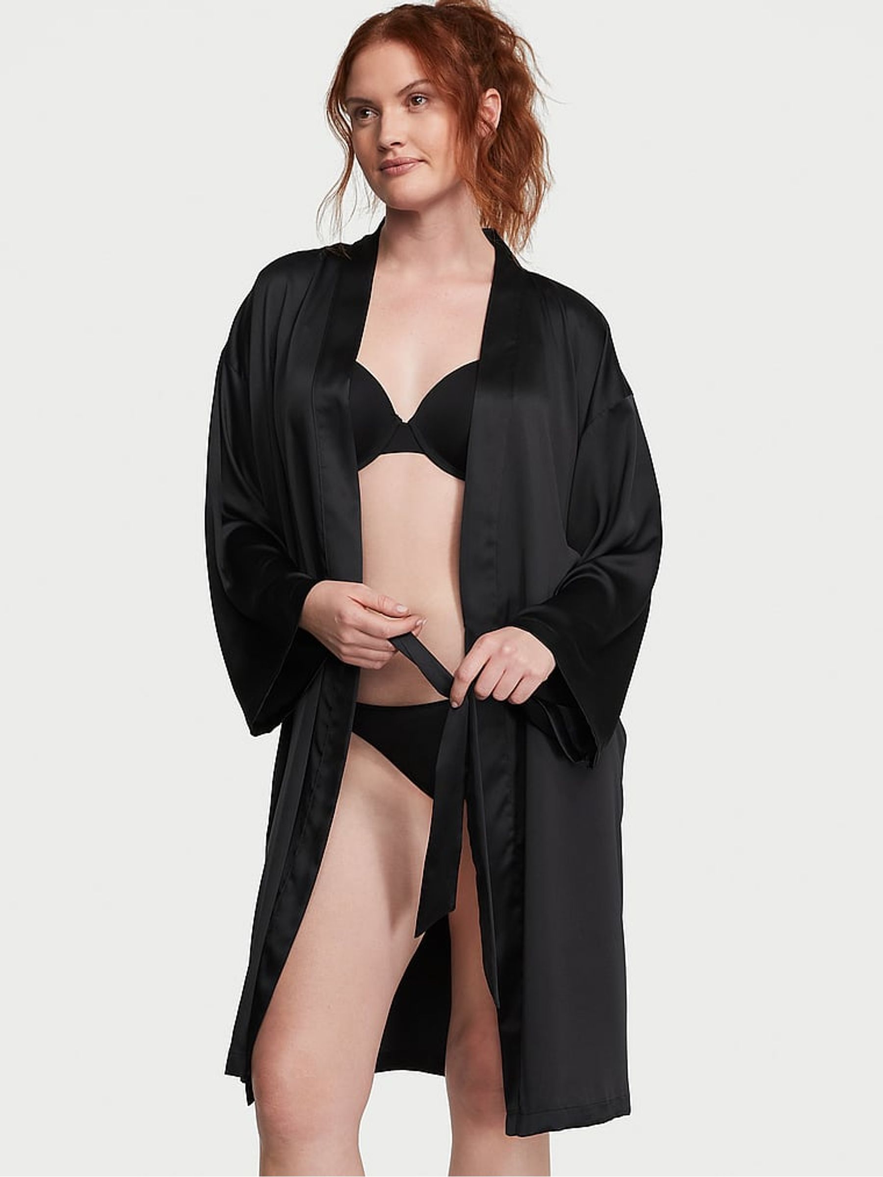 Black Satin Midi Robe - Image 1 of 3