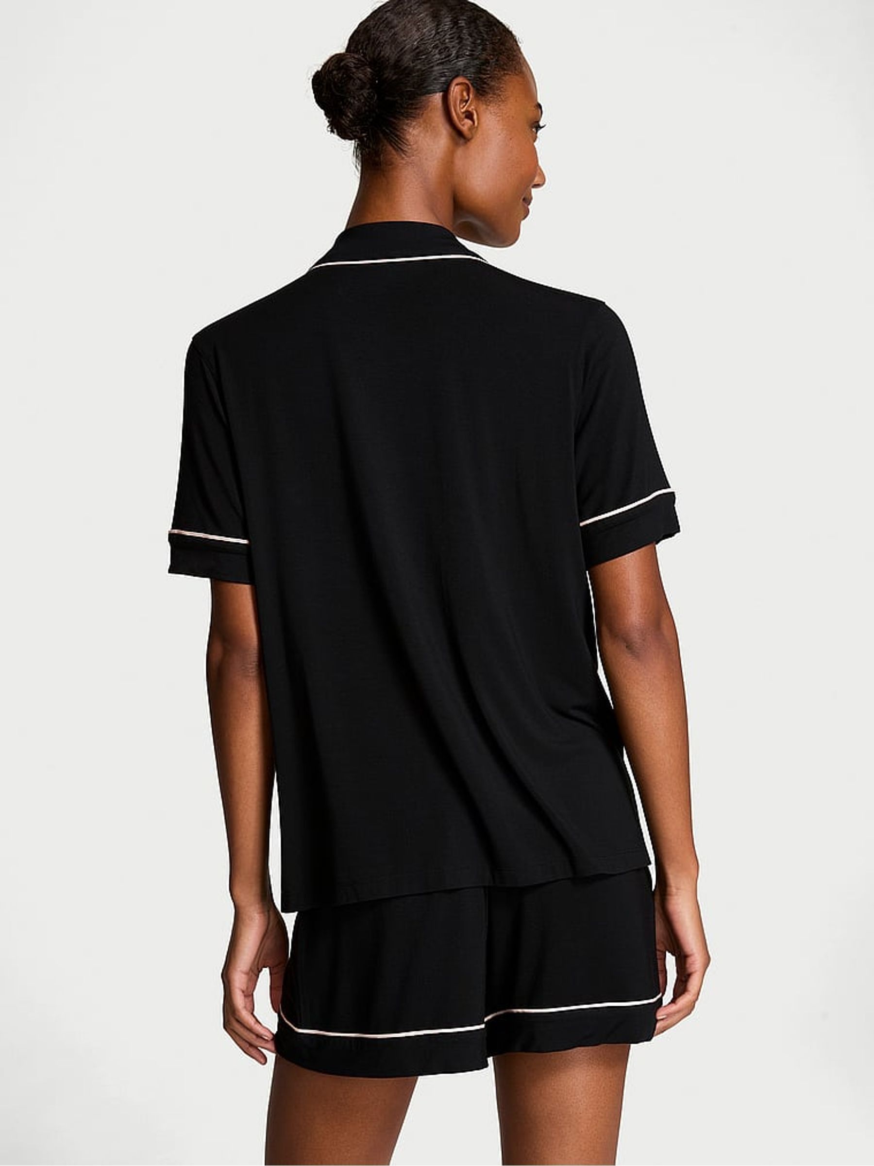 Black with Angel Pink Piping Modal Short Pyjamas Set - Image 2 of 3