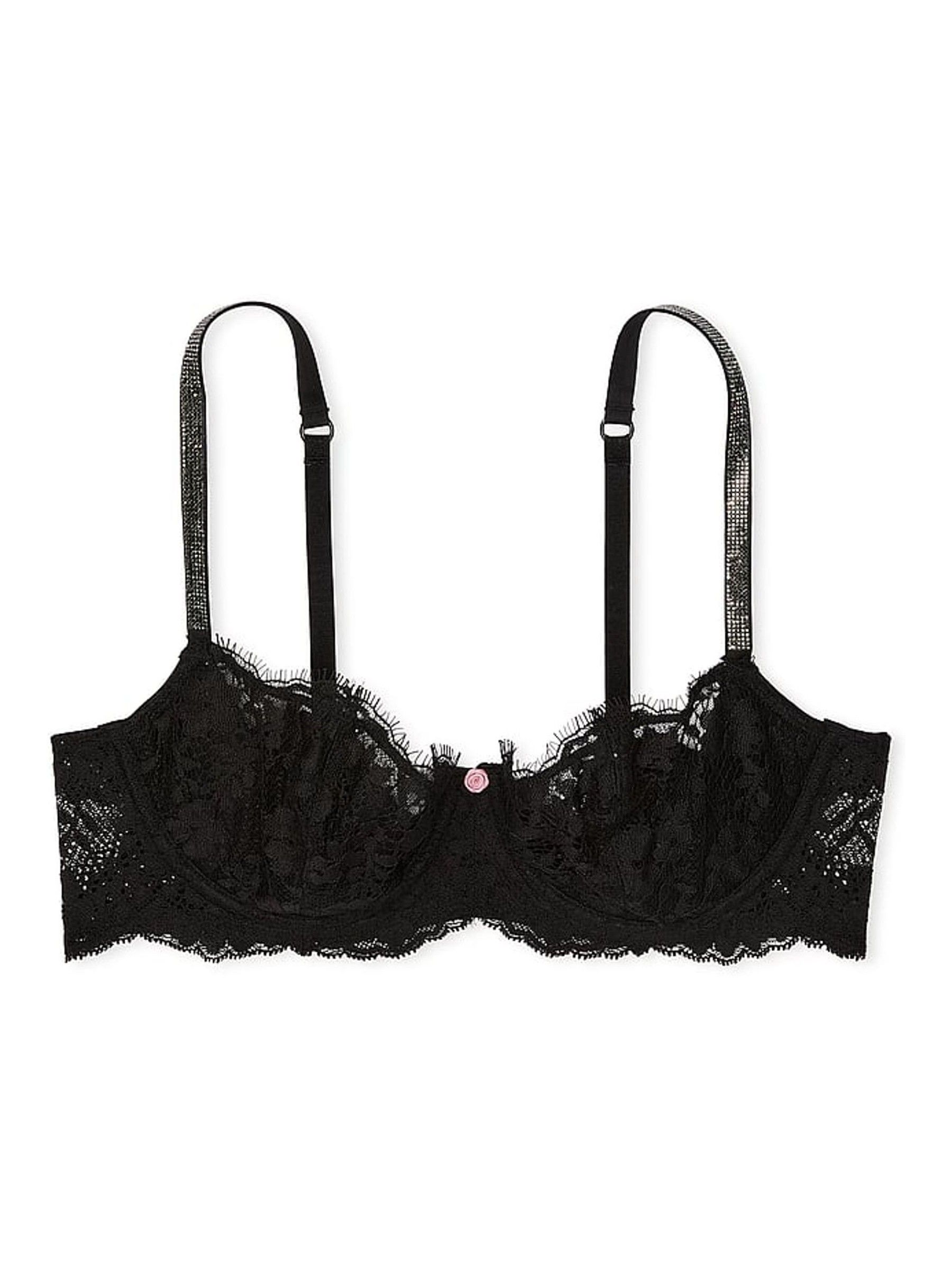 Black Unlined Balcony Twinkle Strap Lace Bra - Image 3 of 4