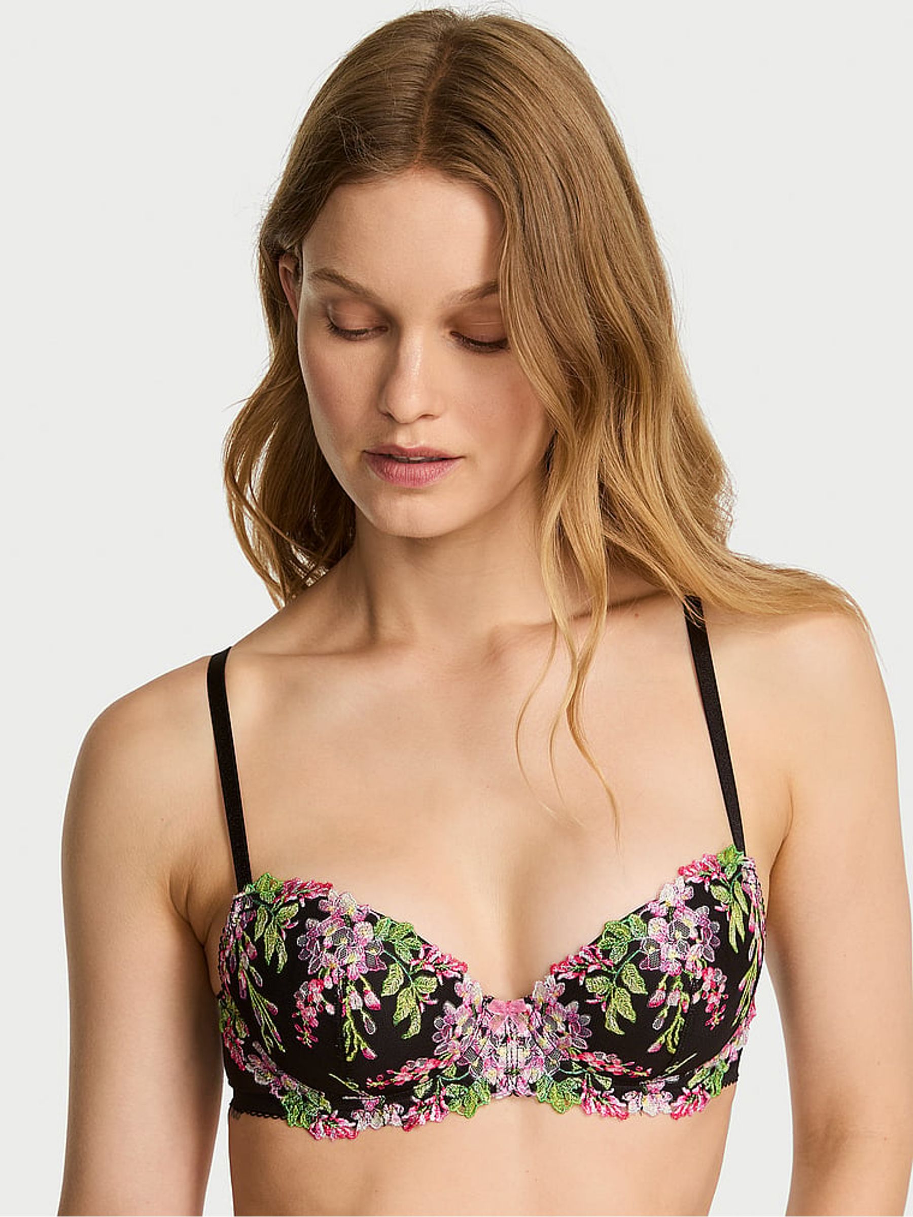 Black Lightly Lined Demi Wisteria Embroidery Bra - Image 1 of 2