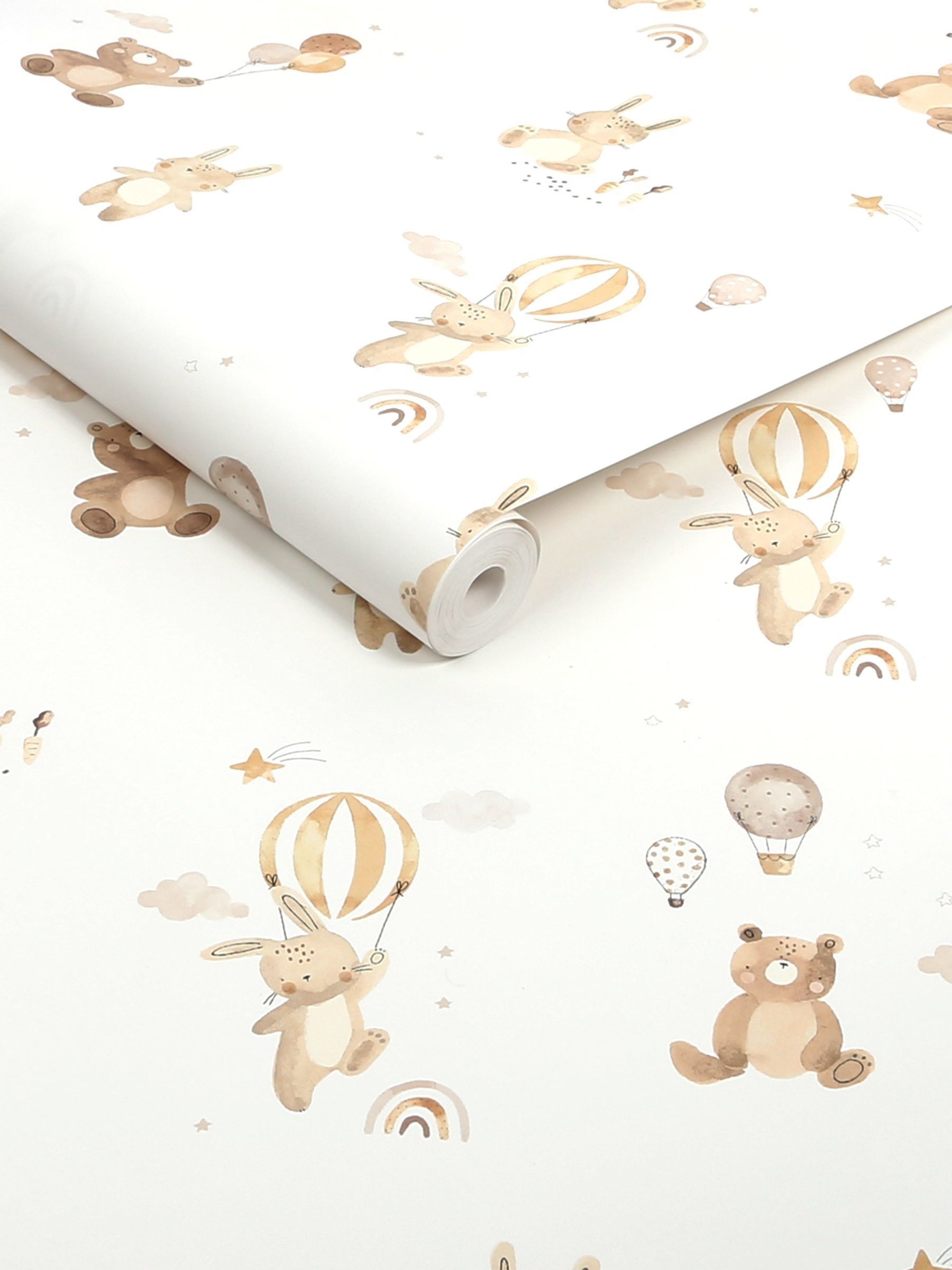 Next Neutral Watercolour Bunny & Bear 10M Wallpaper - Image 3 of 4