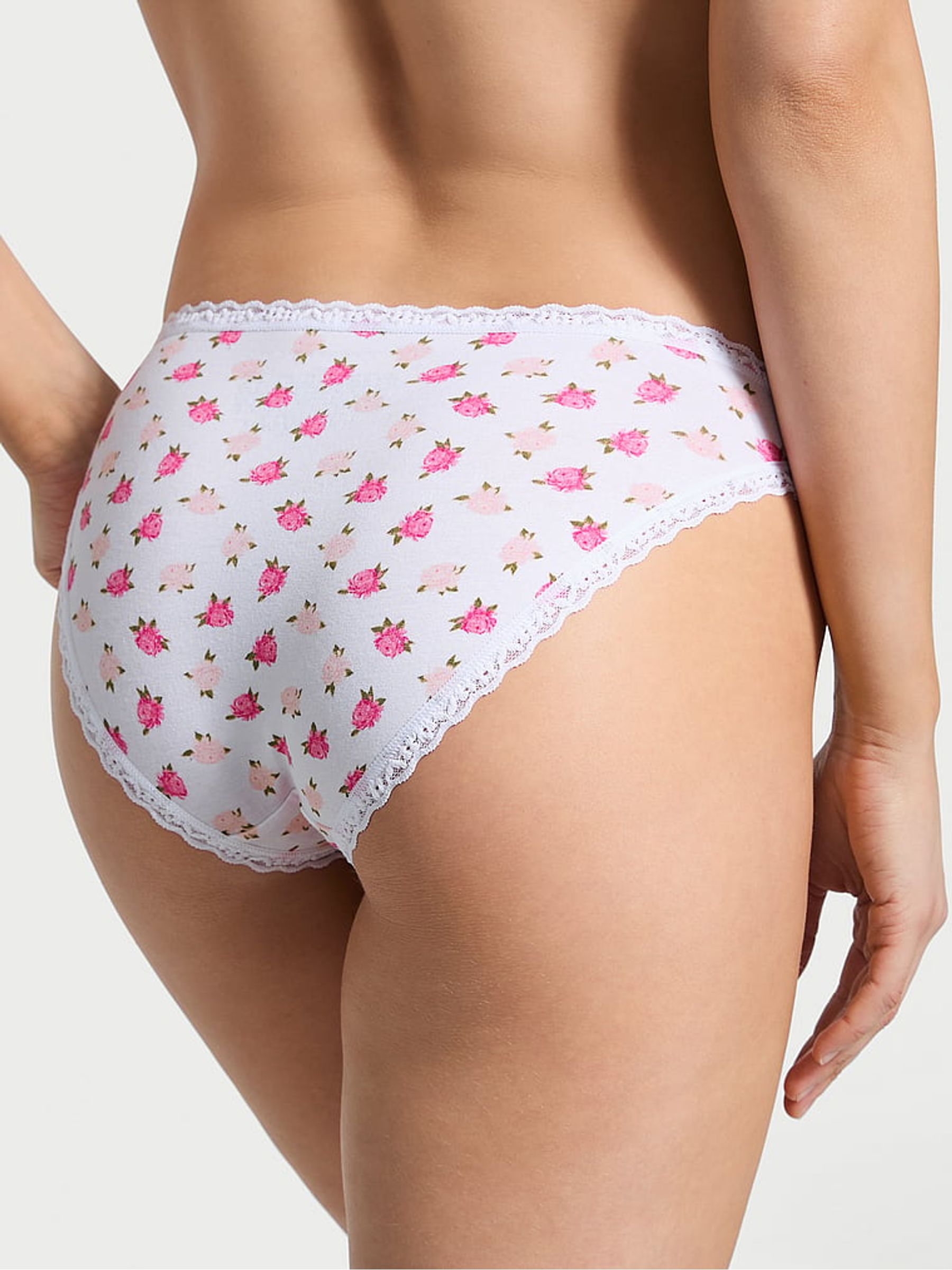 White & Pink Peonies Bikini Lace Trim Knickers - Image 2 of 3