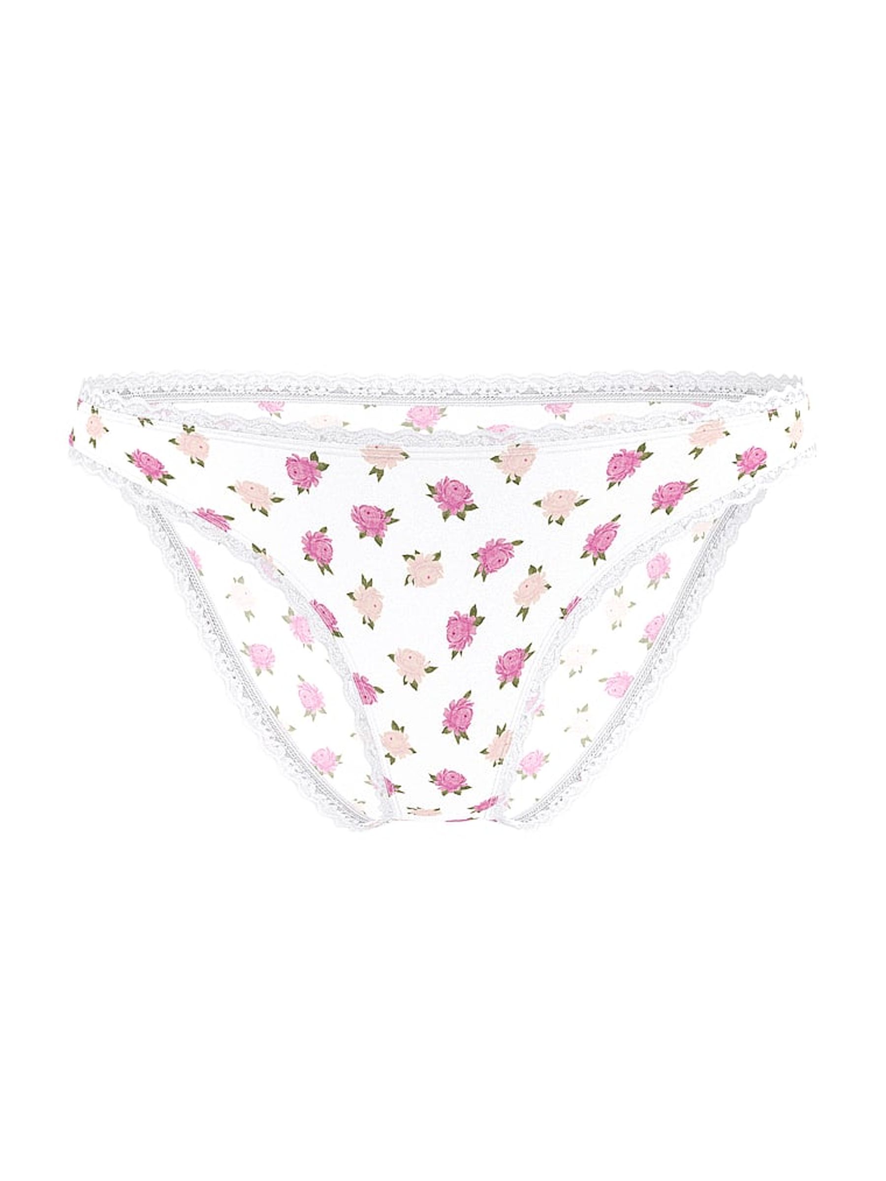 White & Pink Peonies Bikini Lace Trim Knickers - Image 3 of 3