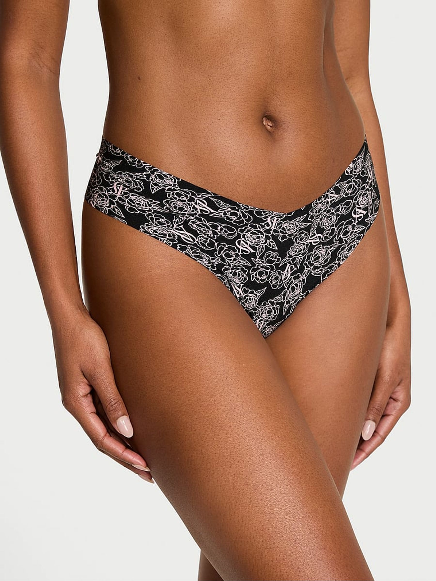Black Sketch Floral Thong Knickers - Image 1 of 2