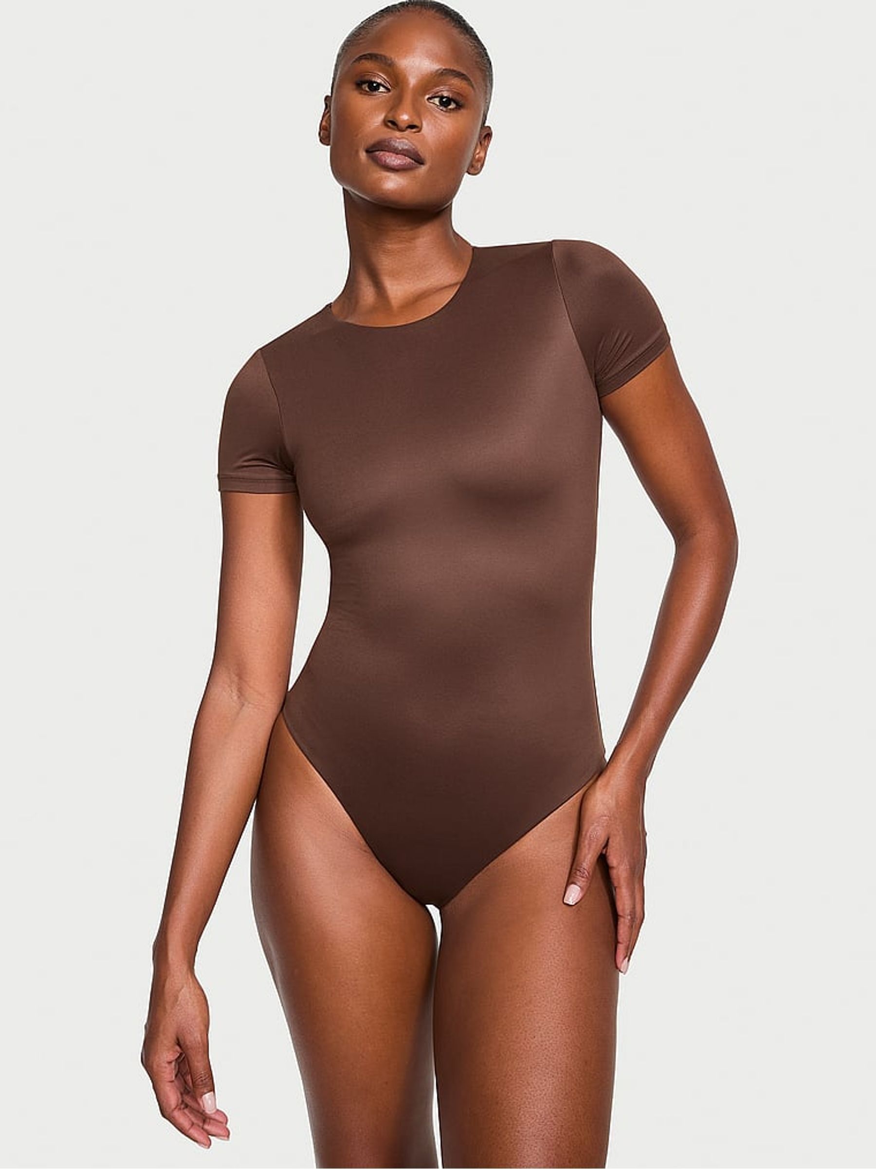 Brown FeatherSoft™ BODYWEAR Short-Sleeve Bodysuit - Image 1 of 3