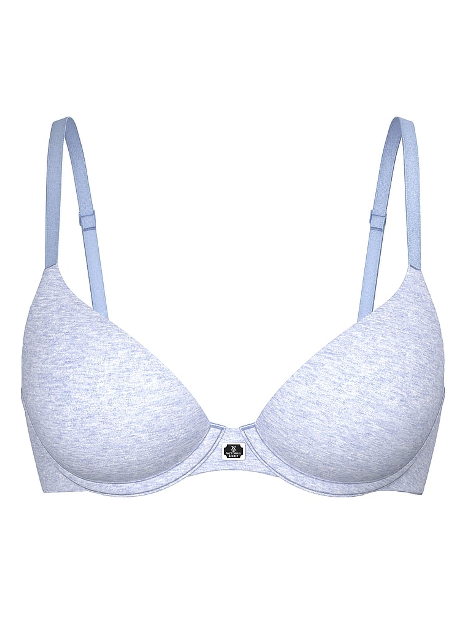 Heather Cornflower Blue Lightly Lined Demi Cotton Logo Bra - Image 1 of 2