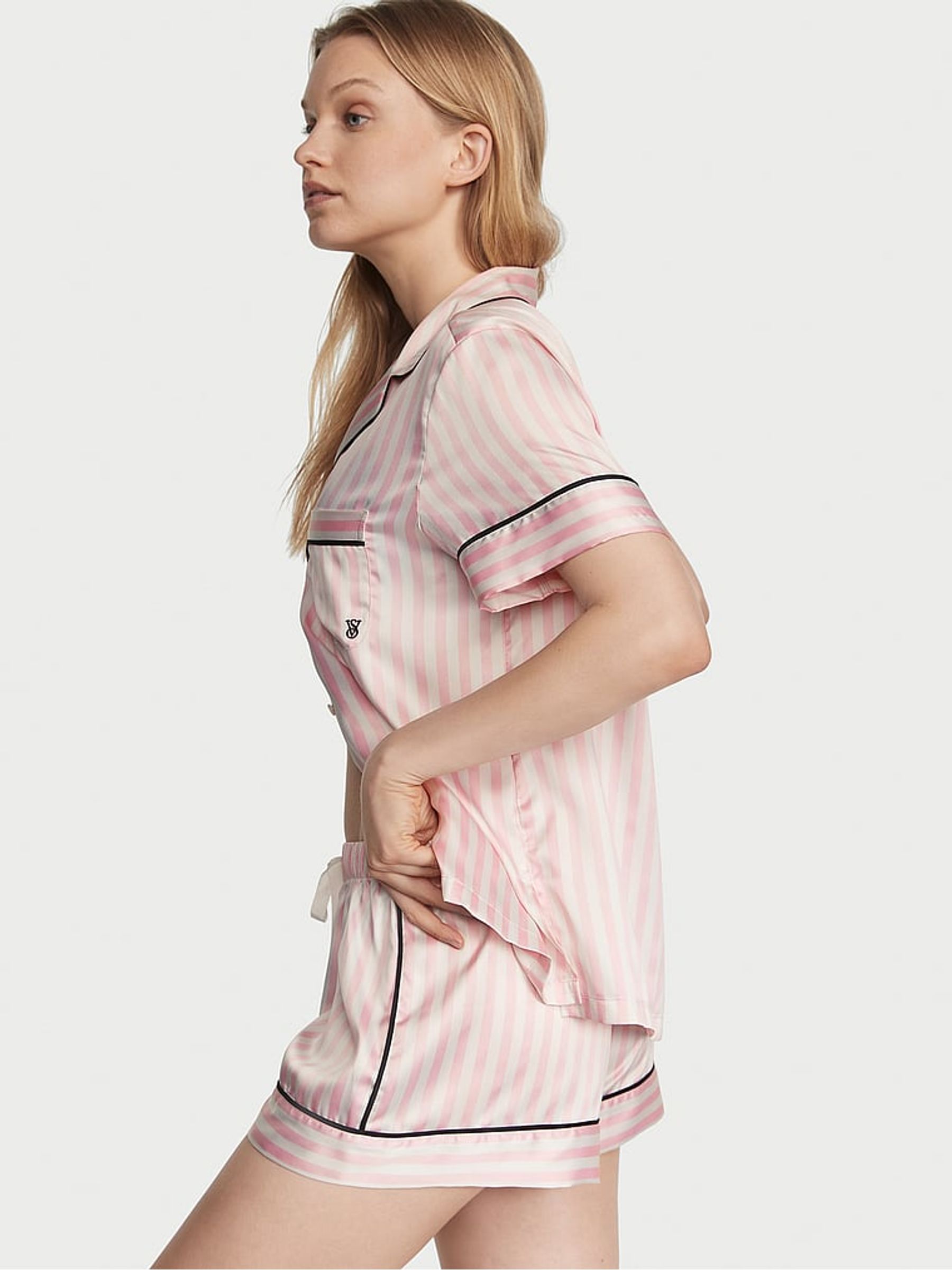 Pink Iconic Stripe Satin Short Pyjama Set - Image 2 of 3
