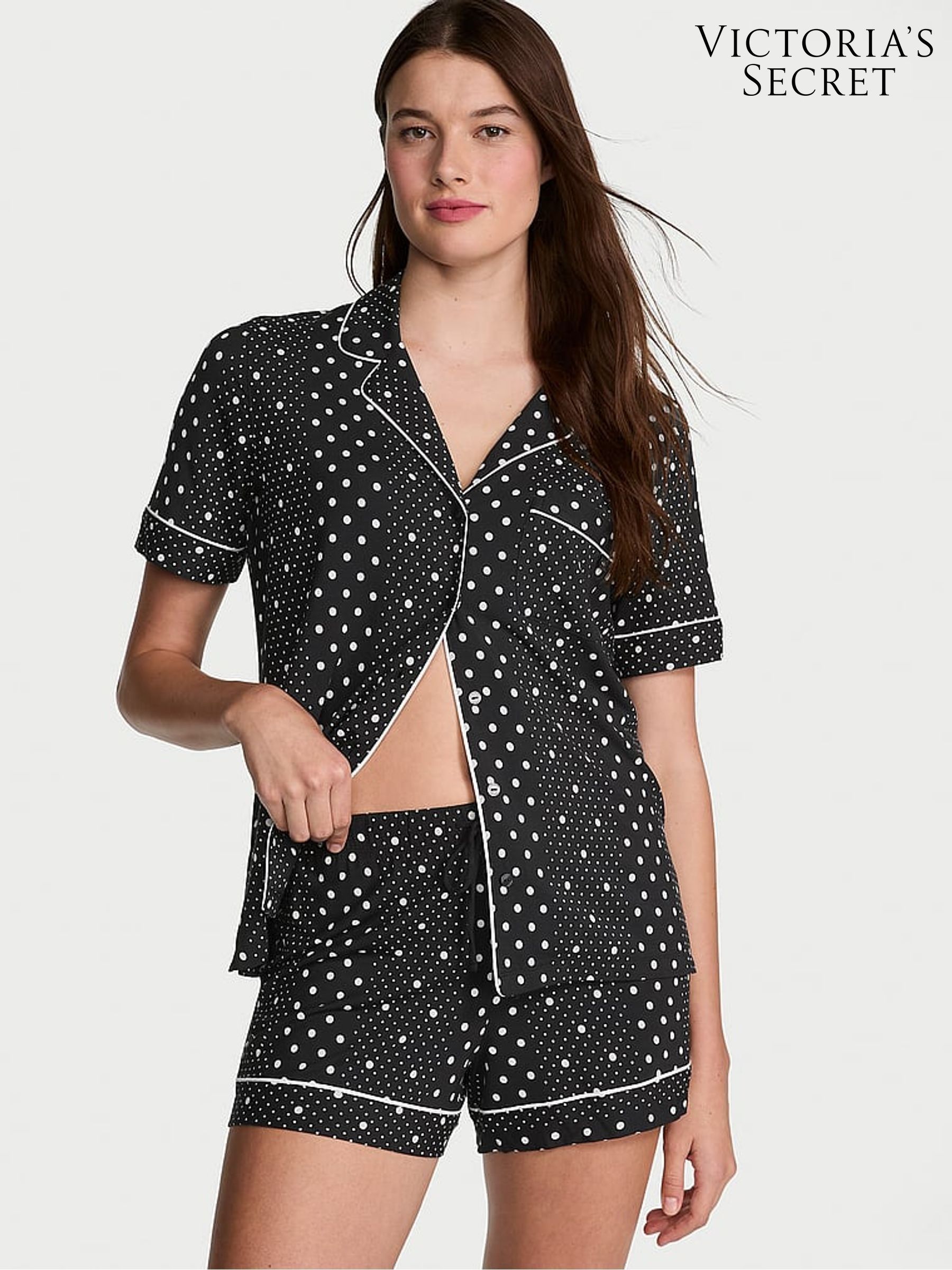 Black Dotted Stripe Modal Short Pyjamas Set - Image 5 of 5