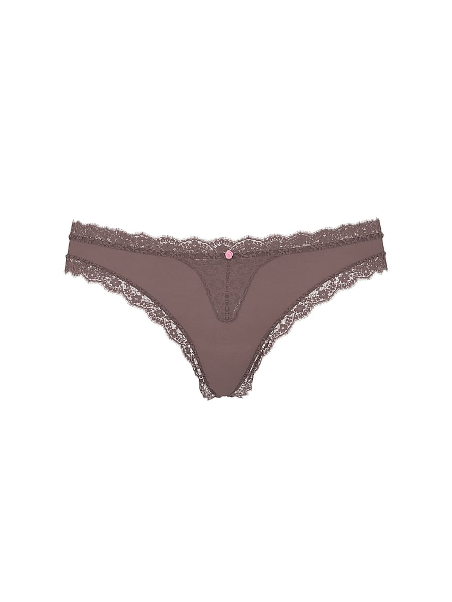 Titanium Grey Lace Trim Thong Knickers - Image 3 of 3