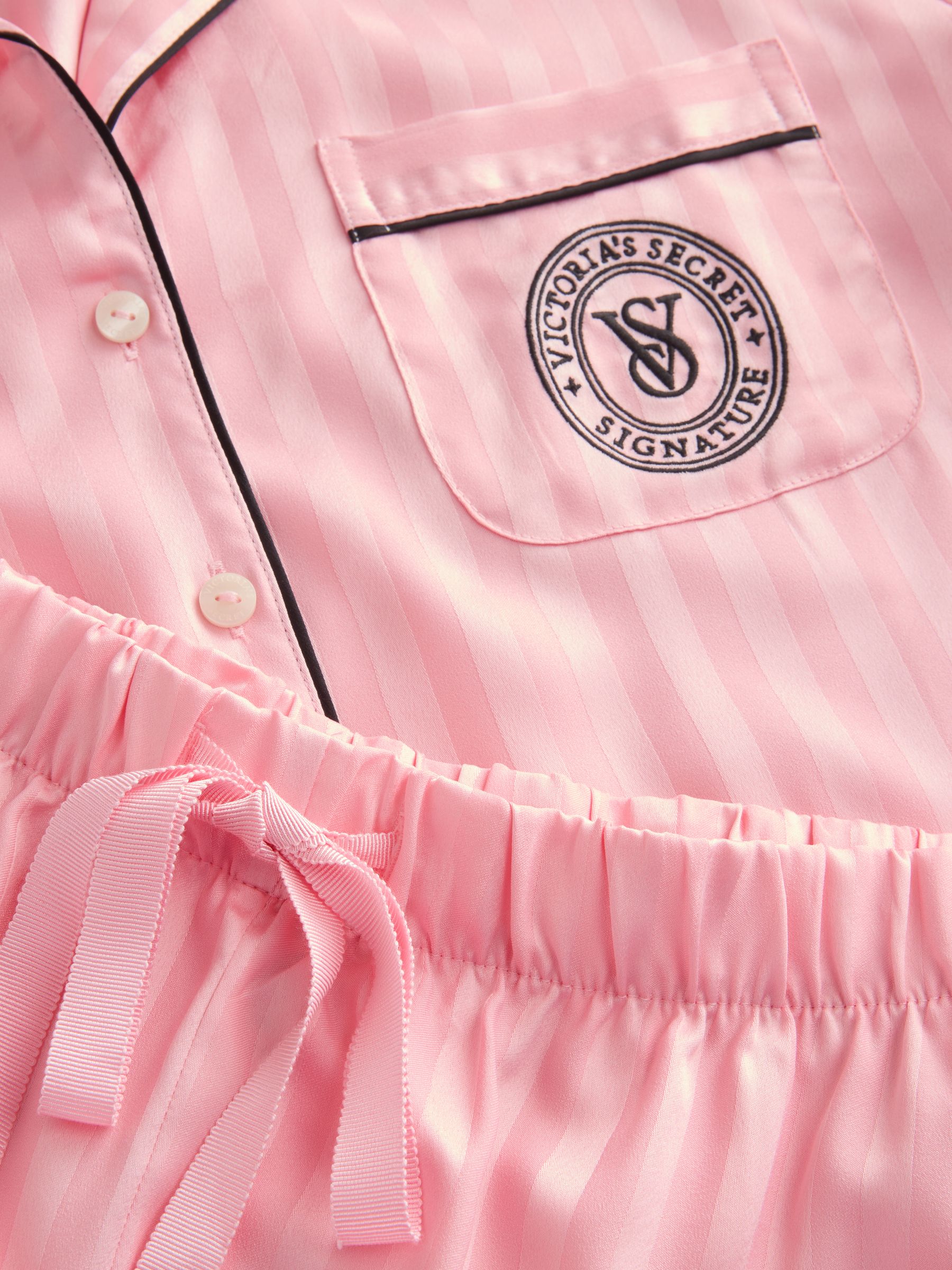 Pretty Blossom Pink Stripe Satin Short Pyjamas Set - Image 4 of 5