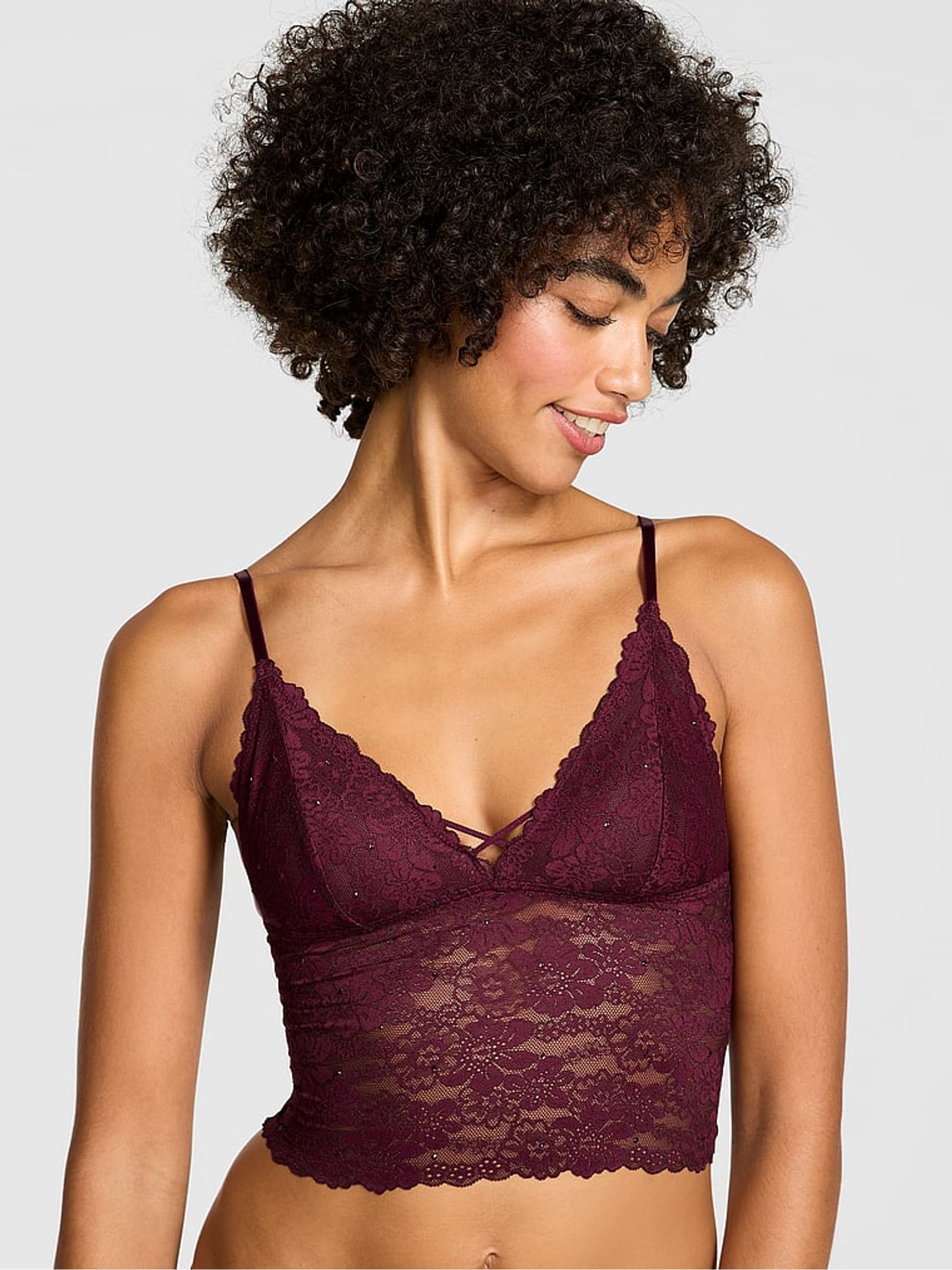 Wild Rose Purple Bralette Diamonte Lace Bra Top - Image 1 of 4