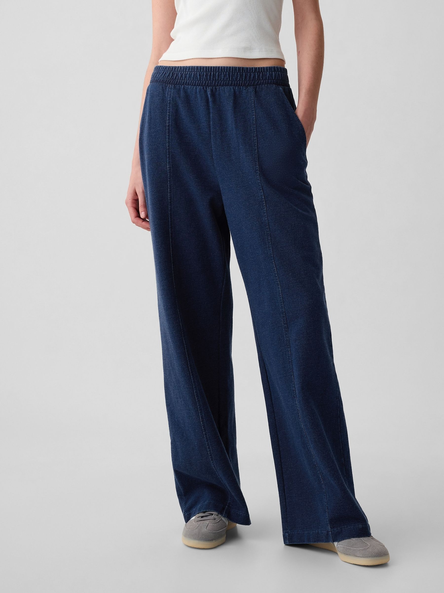 Blue Cotton Wide Leg Pull On Joggers - Image 2 of 4
