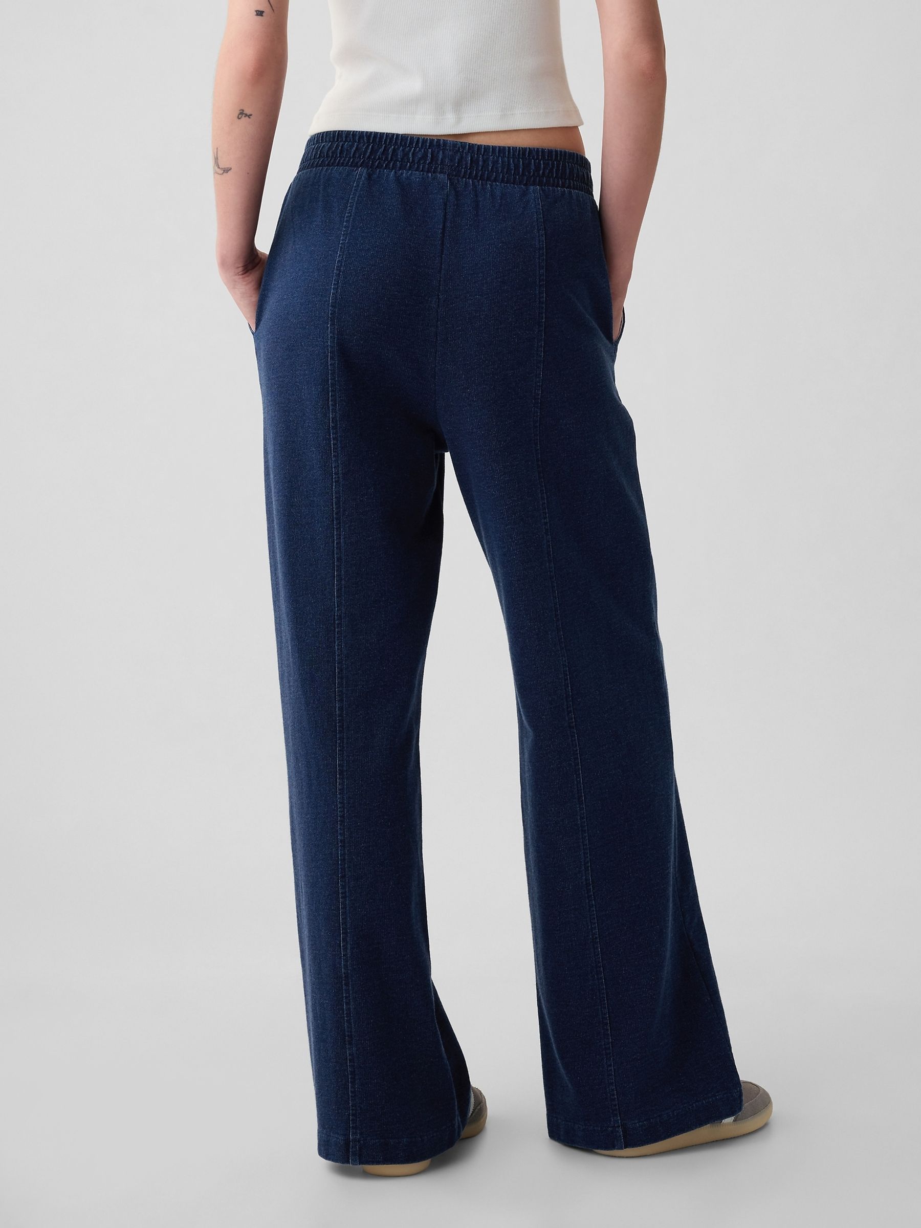 Blue Cotton Wide Leg Pull On Joggers - Image 3 of 4