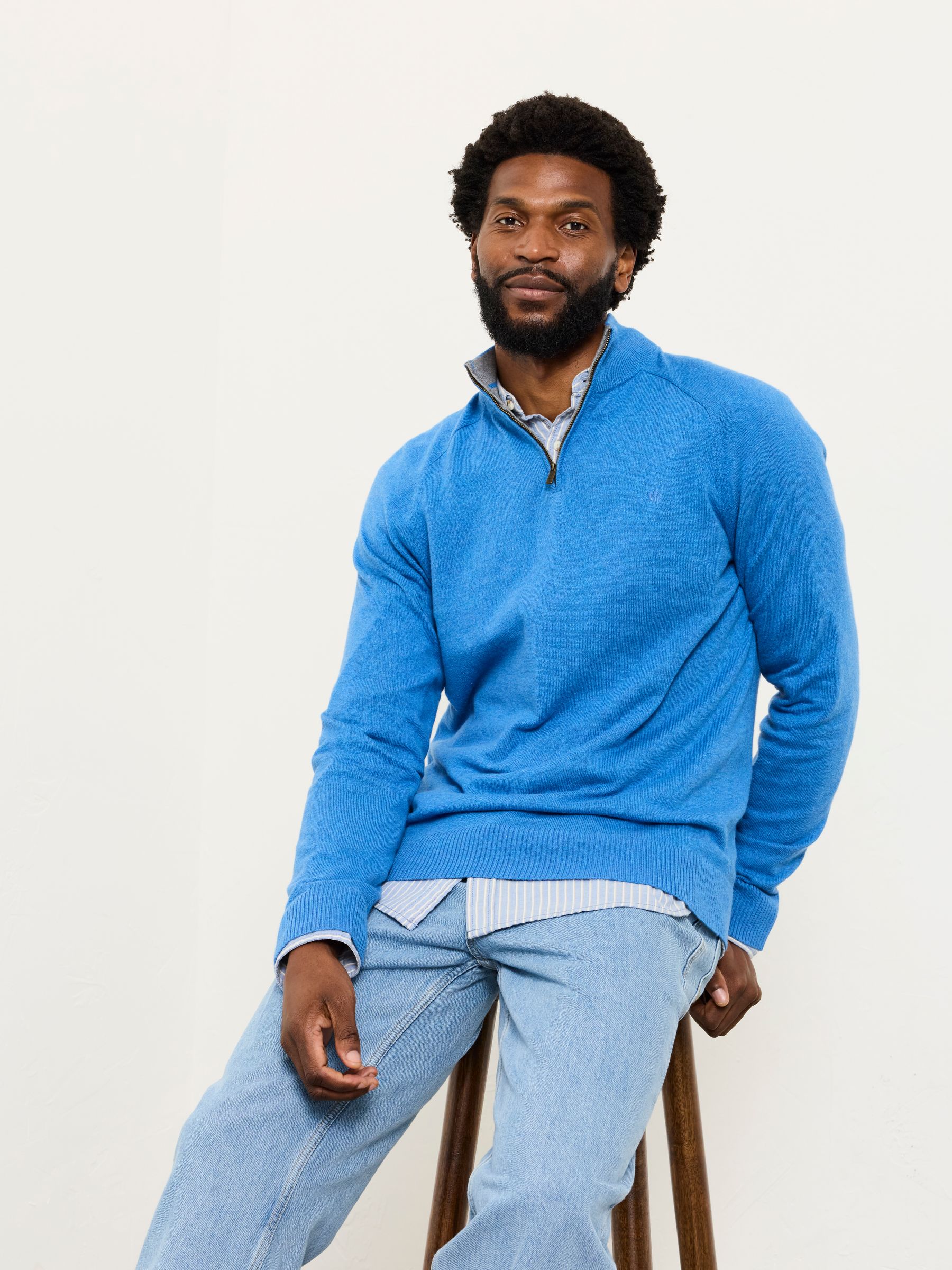 Rye Cobalt Blue Quarter Neck Knitted Jumper - Image 1 of 6