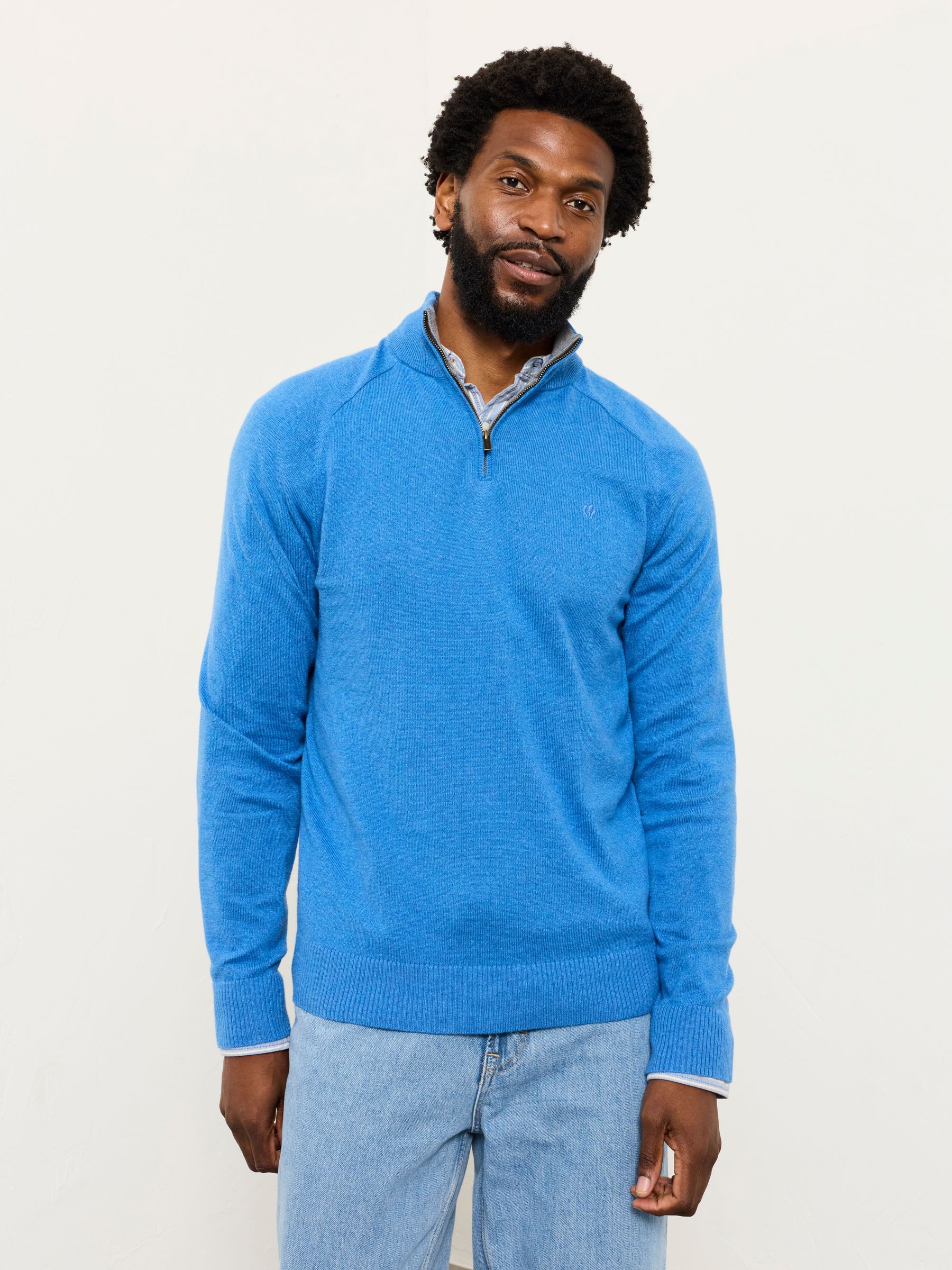 Rye Cobalt Blue Quarter Neck Knitted Jumper - Image 4 of 6