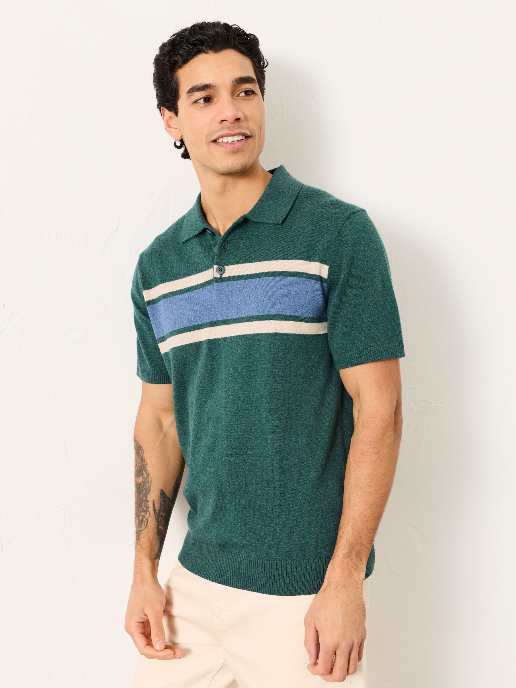 Rye Emerald Green Chest Stripe Knitted Polo - Image 1 of 6