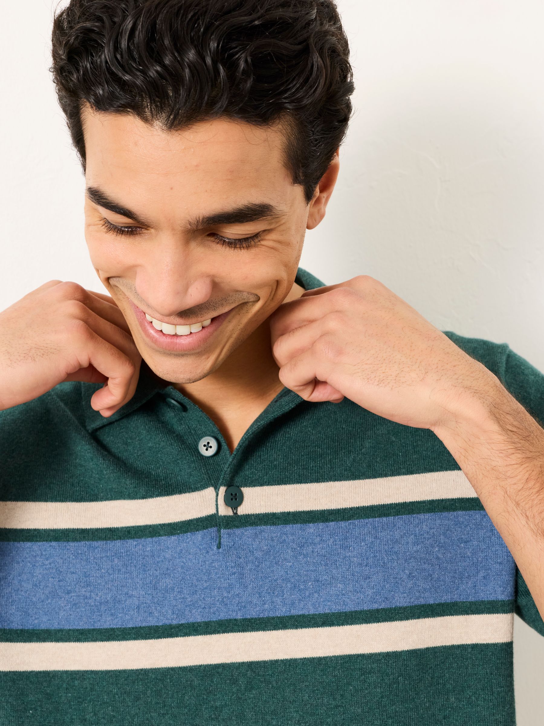 Rye Emerald Green Chest Stripe Knitted Polo - Image 3 of 6