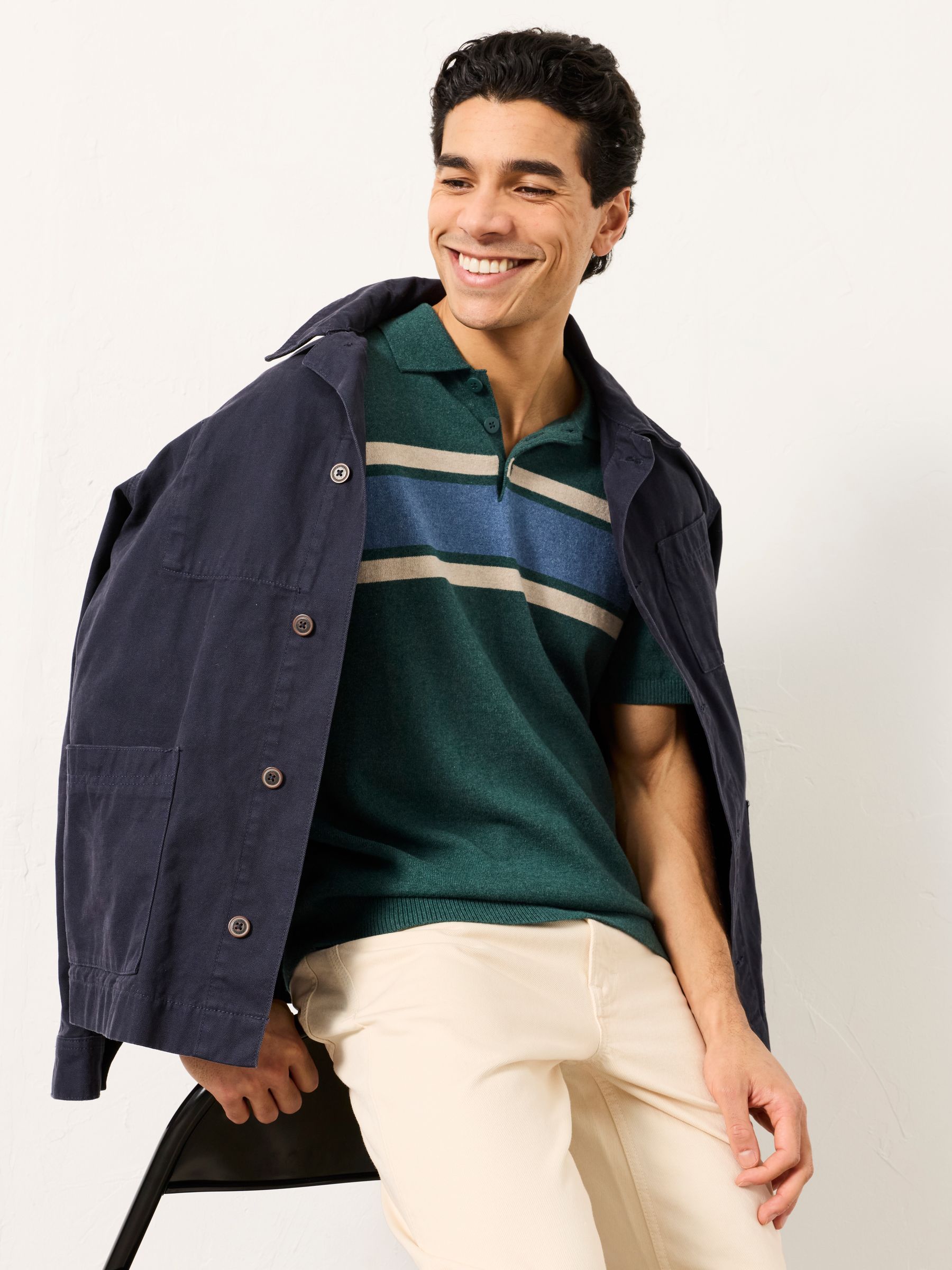 Rye Emerald Green Chest Stripe Knitted Polo - Image 4 of 6