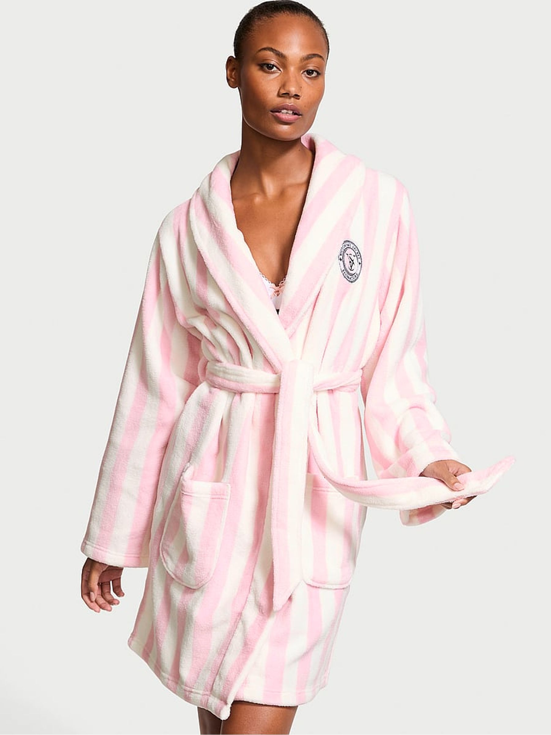 Iconic Pink Stripe Fluffy Short Dressing Gown Victoria's Secret UK