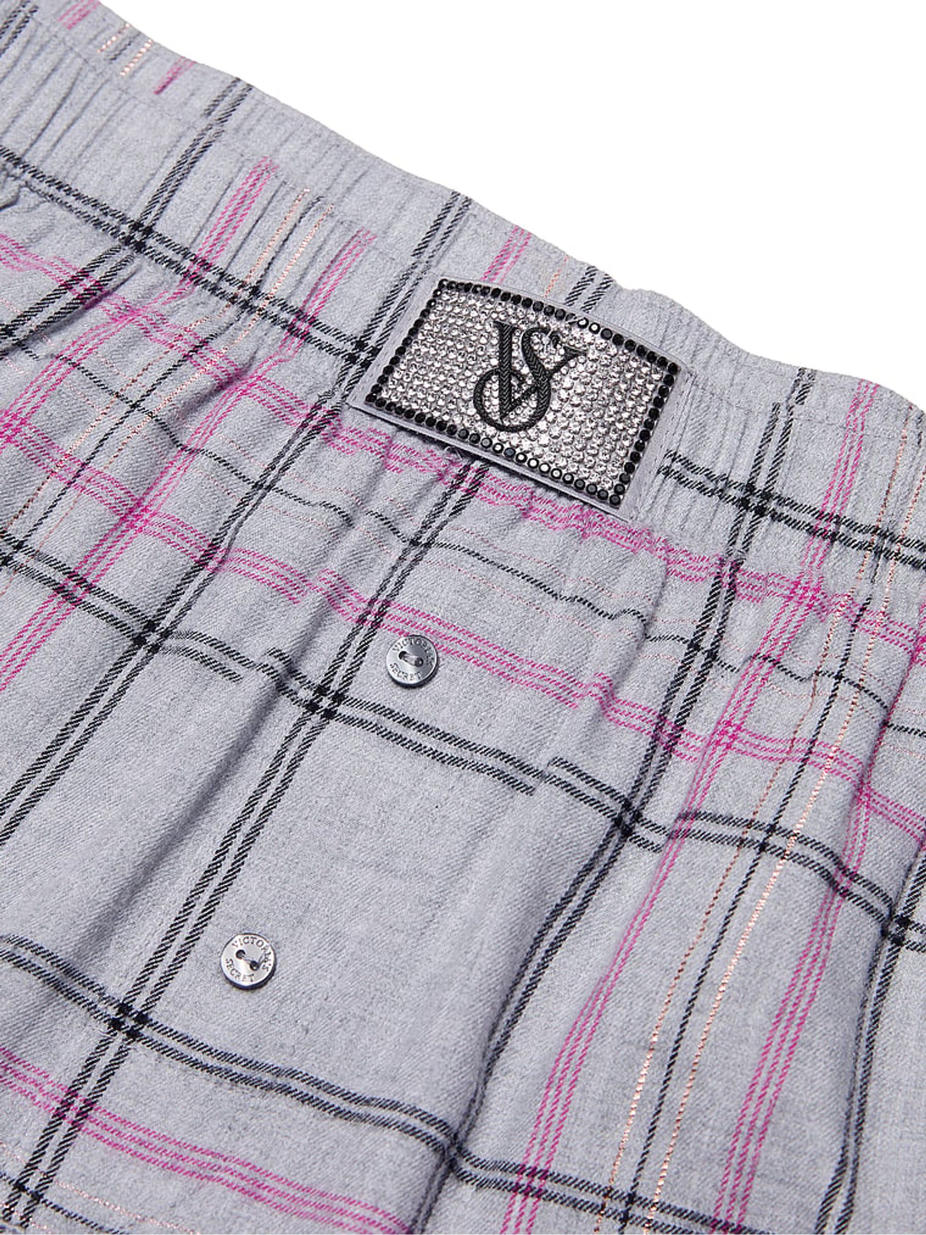 Medium Heather Grey Plaid Flannel Long Sleeve Short Pyjamas Set - Image 4 of 4