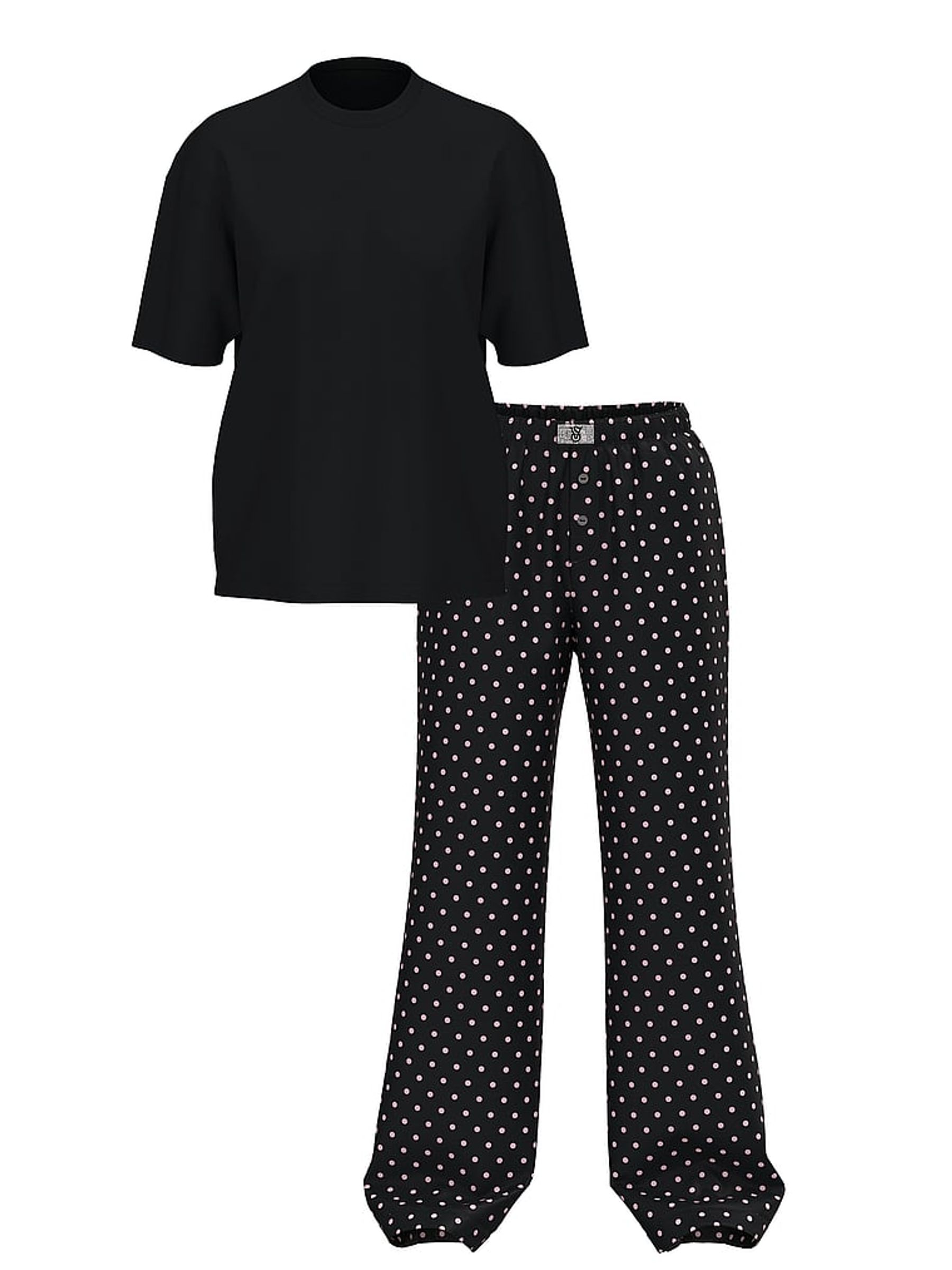 Black Asprin Dot Flannel Short Sleeve Long Pyjama Set - Image 3 of 3