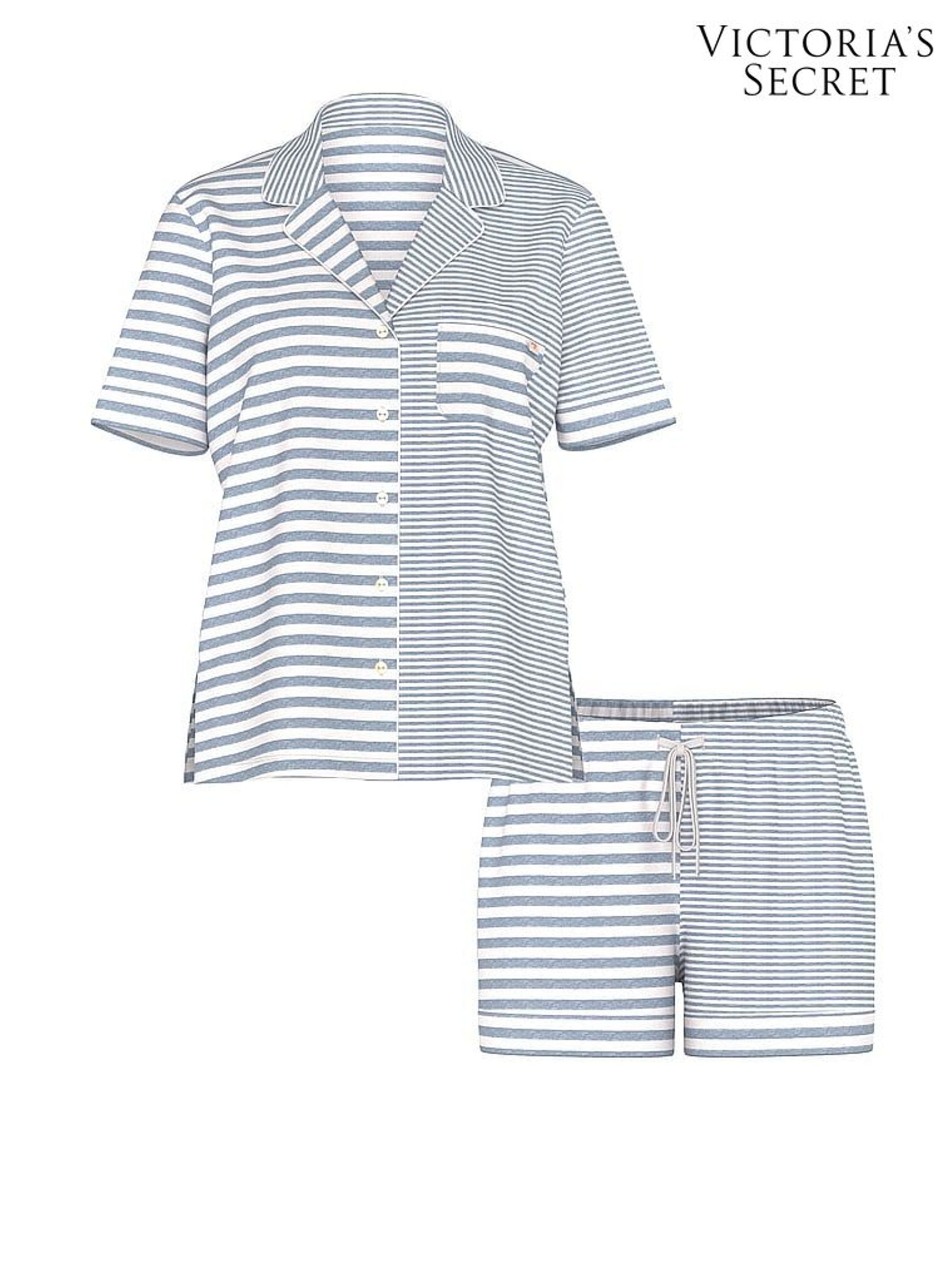 Medium Heather Grey & White Stripe Modal Short Pyjamas Set - Image 3 of 3