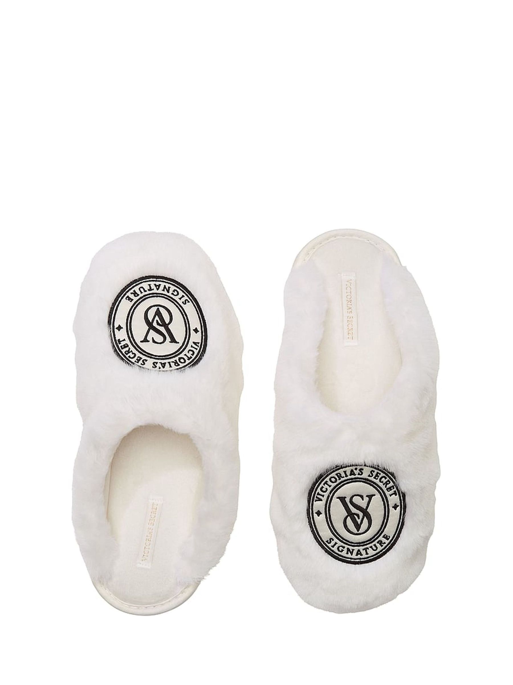 White Closed Toe Faux Fur Slippers - Image 1 of 1